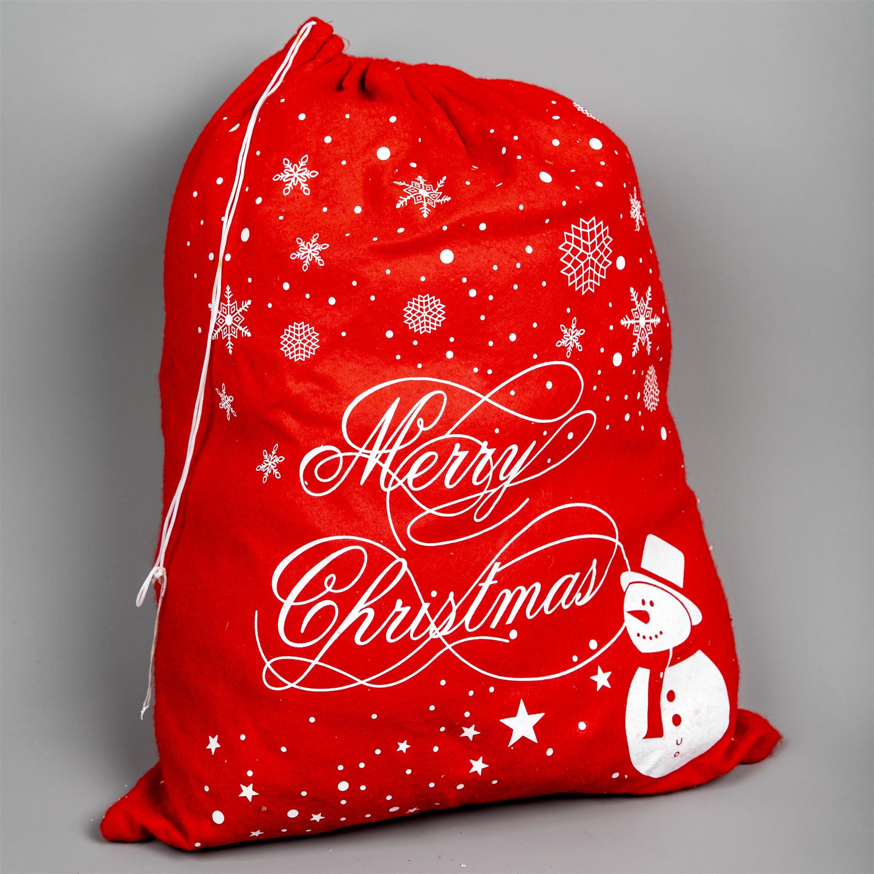 1 Christmas Santa Sack Stocking Sock Gifts Bag Xmas Accessories Snowman Snowflake