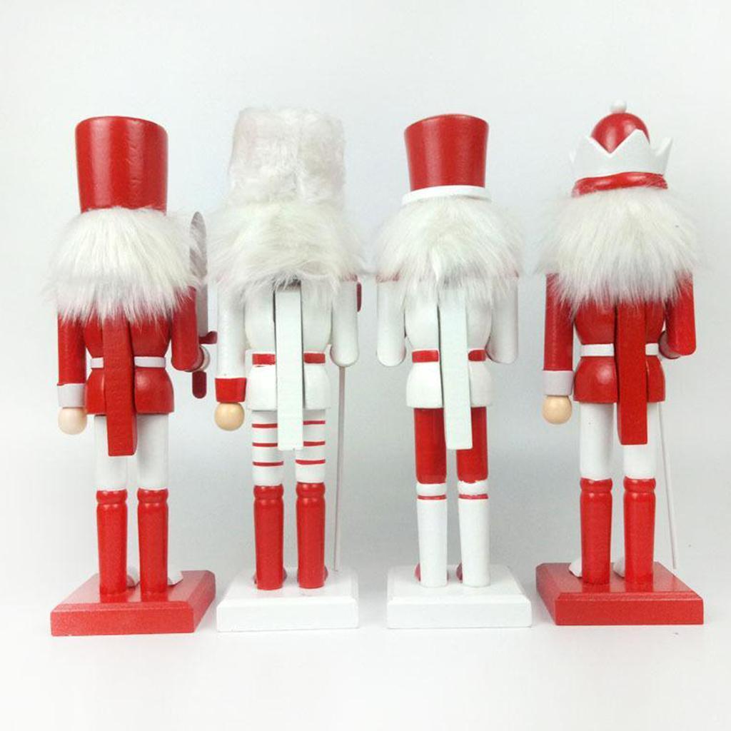 Red & White Wooden Nutcrackers - 4Pcs Set - Christmas Home Decoration 25Cm