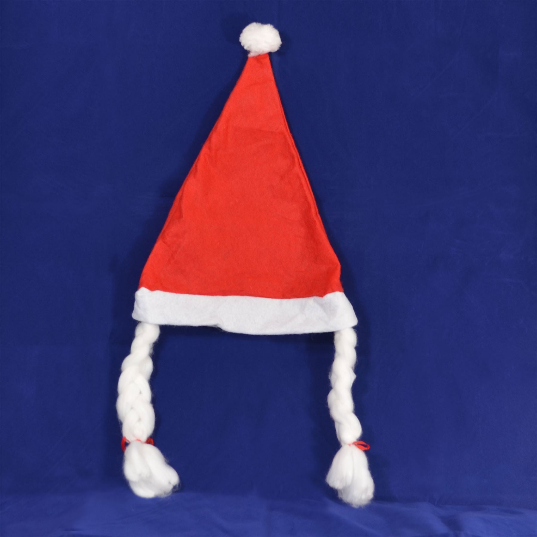 1Pc Santa Hat With Plaits & Ribbon Mrs Miss Santa Claus Xmas Eve Fancy Dress Fun Party Accessories
