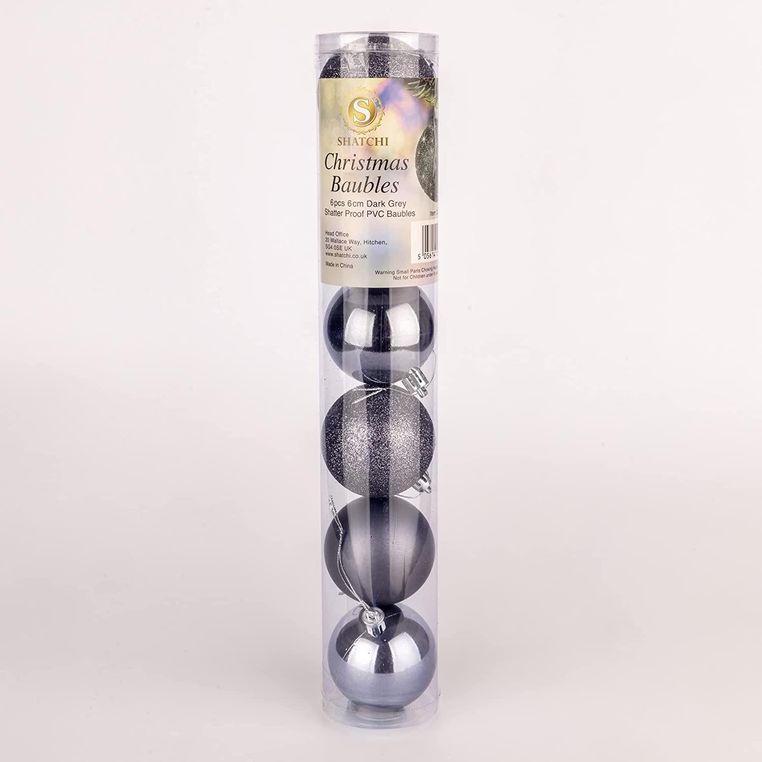 Baubles Dark Grey 5Cm 12Pcs Set Pvc