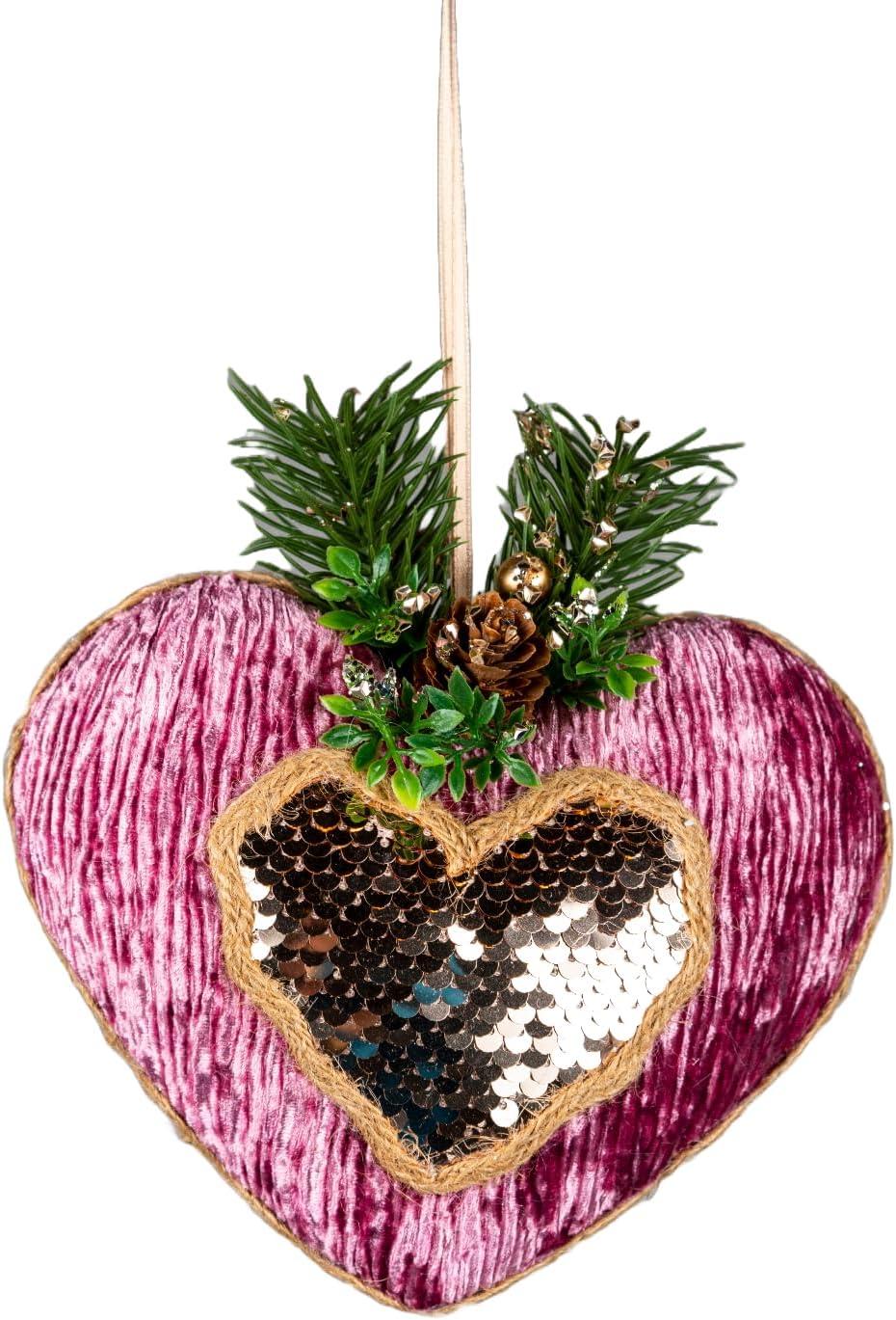 16.5Cm Pink Heart - 3Pcs Christmas Hanging Decorations