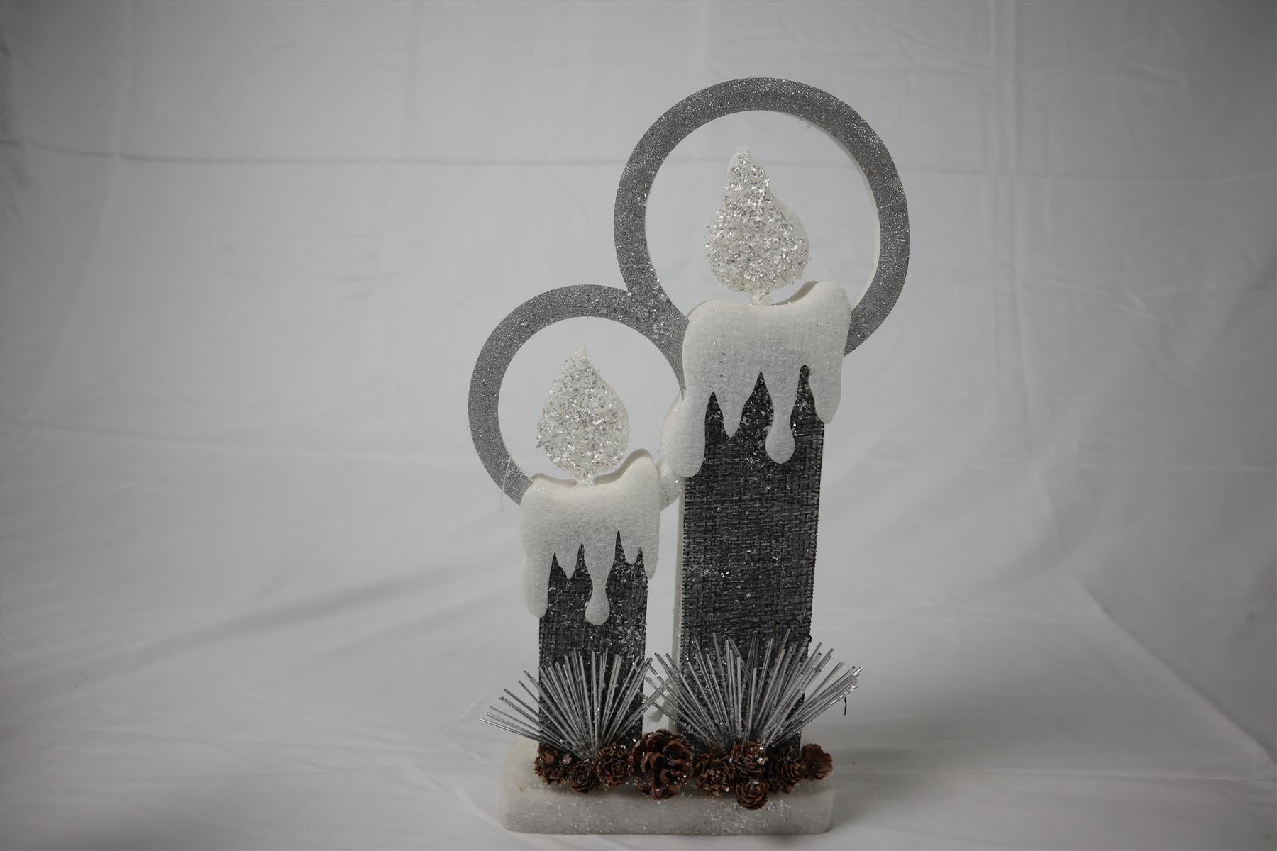 B/O Led Silver Foam Twin Candle-41Cm, 2 Leds