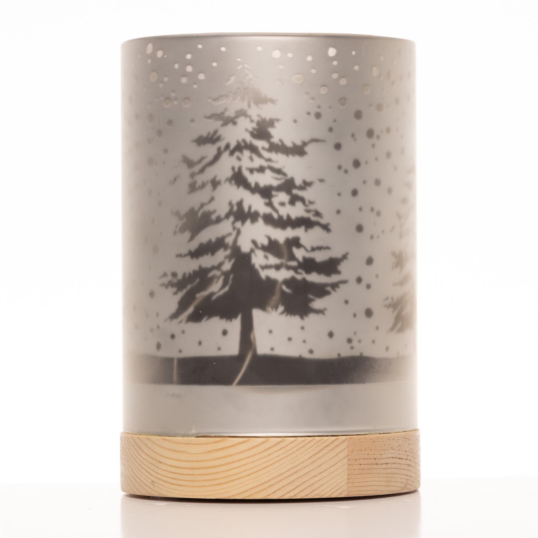 15Cm Christmas Decorated Vase Table Forest Snowfall Scene Silver