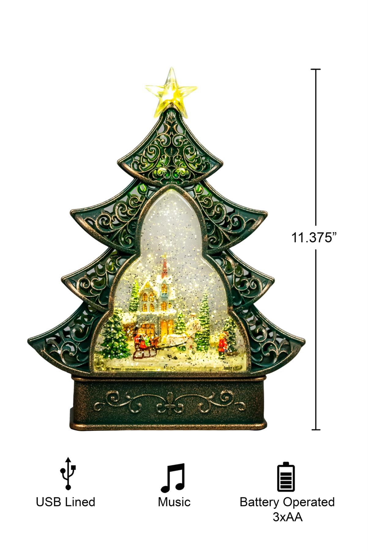 Christmas Tree Light Up Nativity Water Snow Globe