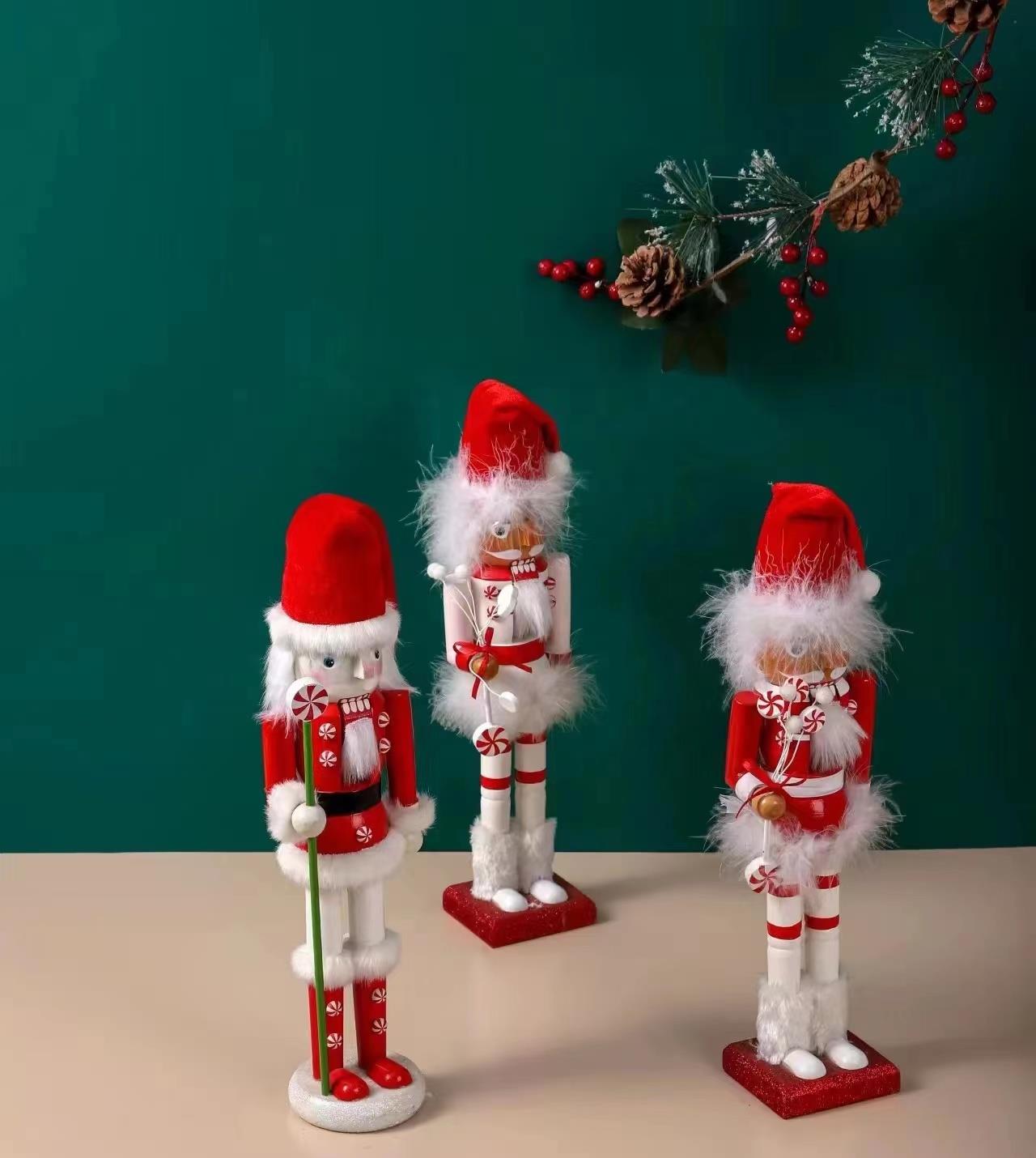 Red & White Santa Candy Cane Nutcrackers - 3Pcs Set - Christmas Home Decoration 38Cm