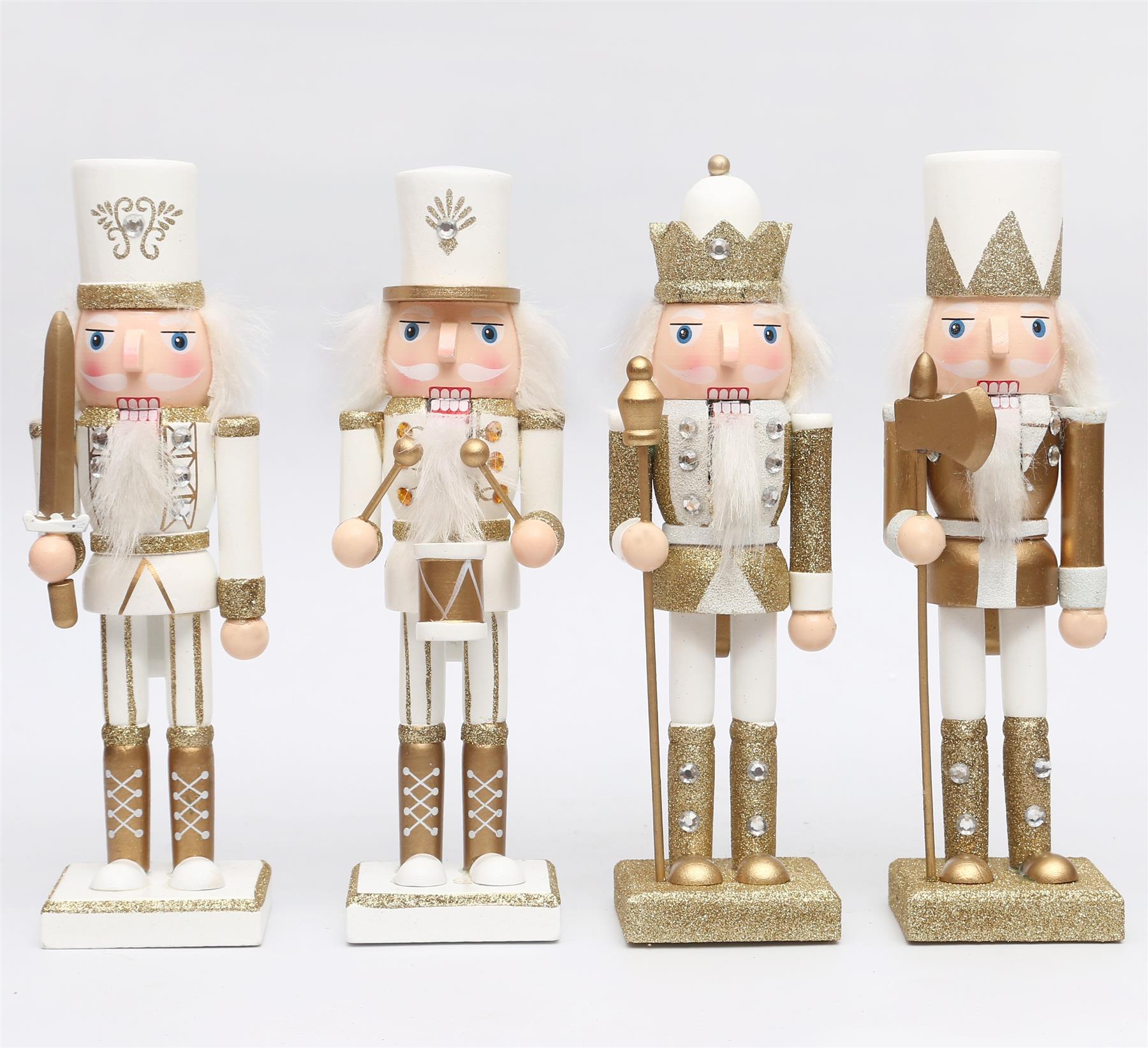Gold & White Wooden Nutcrackers - 4Pcs Set - Christmas Home Decoration 25Cm