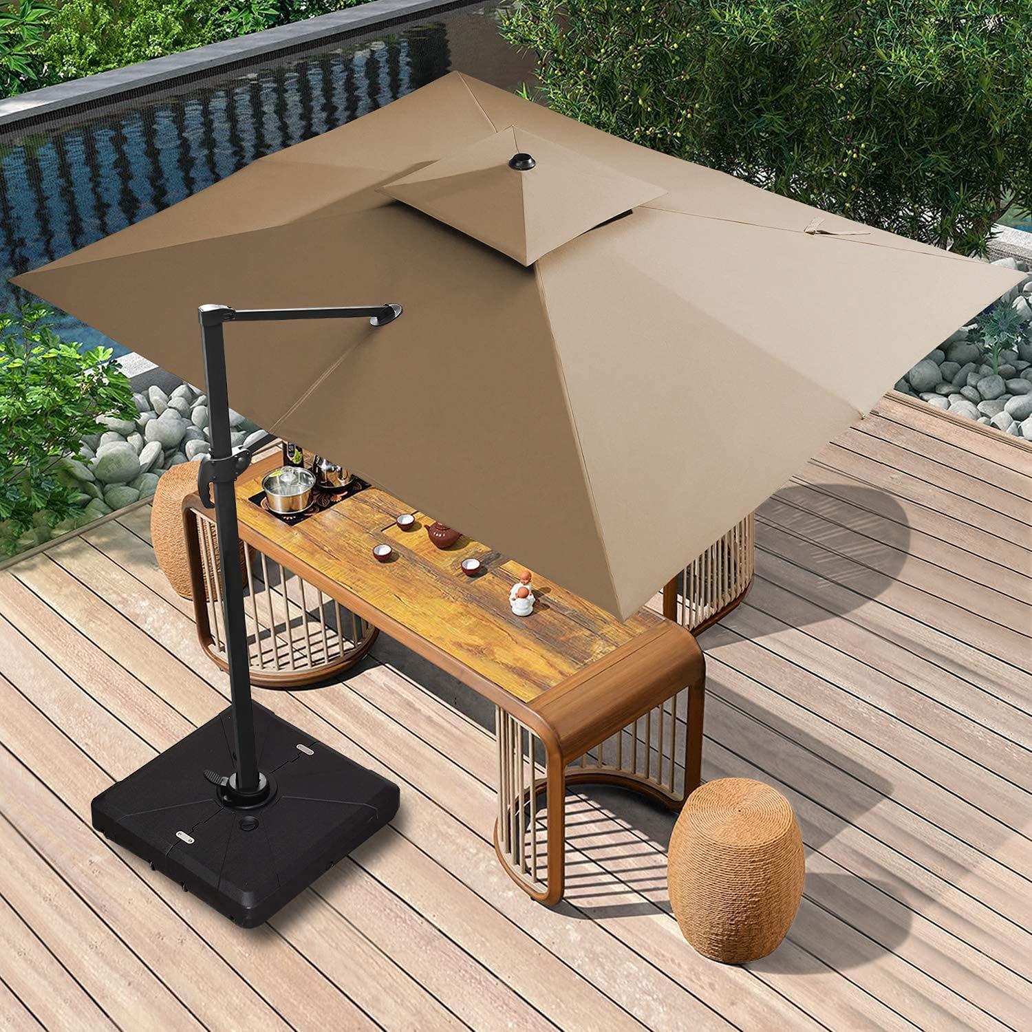 3m Patio Offset Parasol Double Top Square Cantilever Umbrella 360° Rotation Khaki