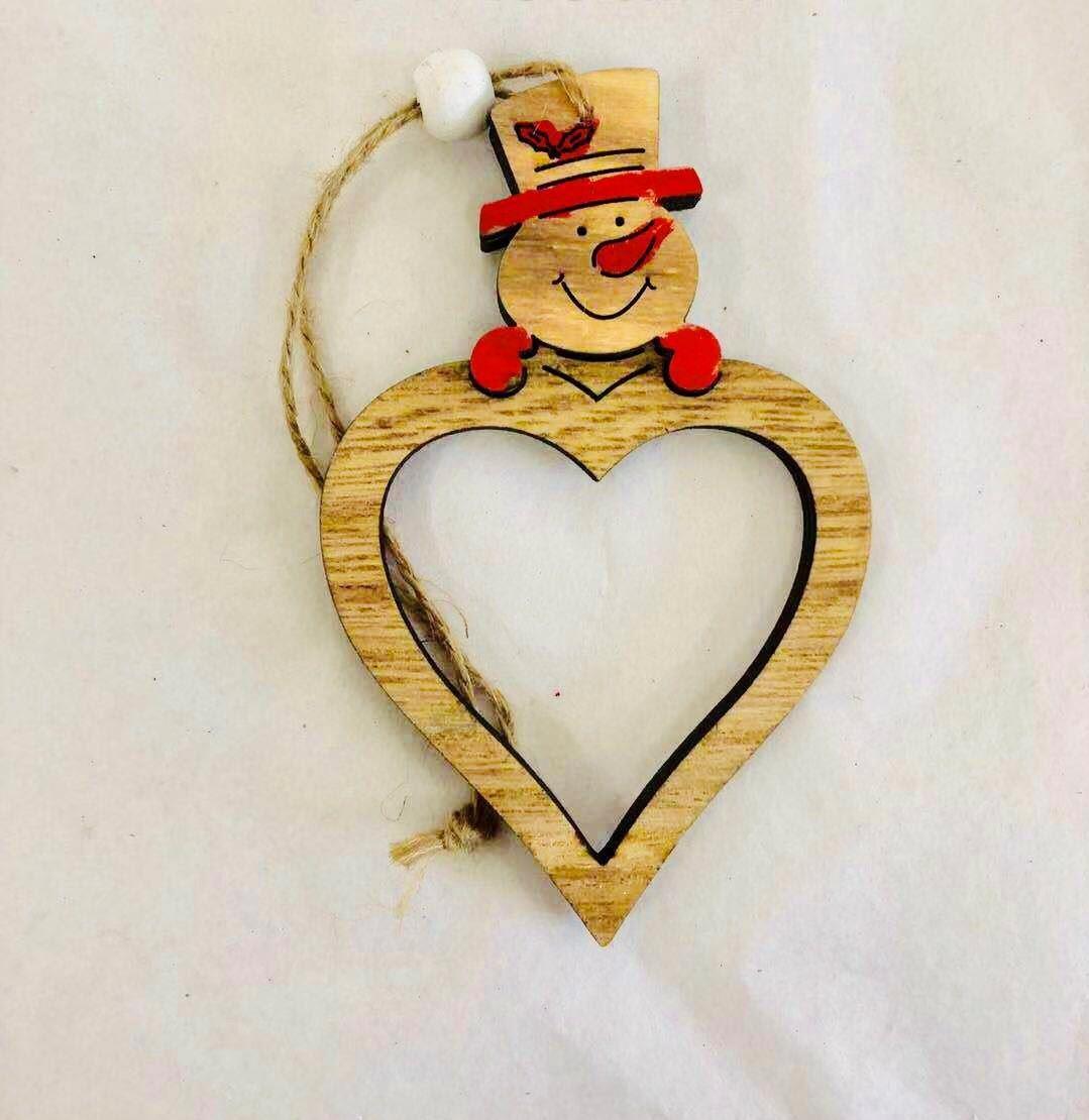 Christmas Wooden Hanging Decoration Heart Shape Snowman Head