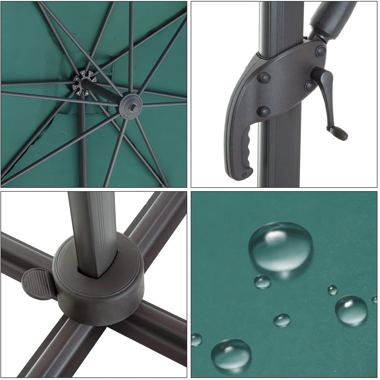 3m Patio Offset Parasol Double Top Square Cantilever Umbrella 360° Rotation Green