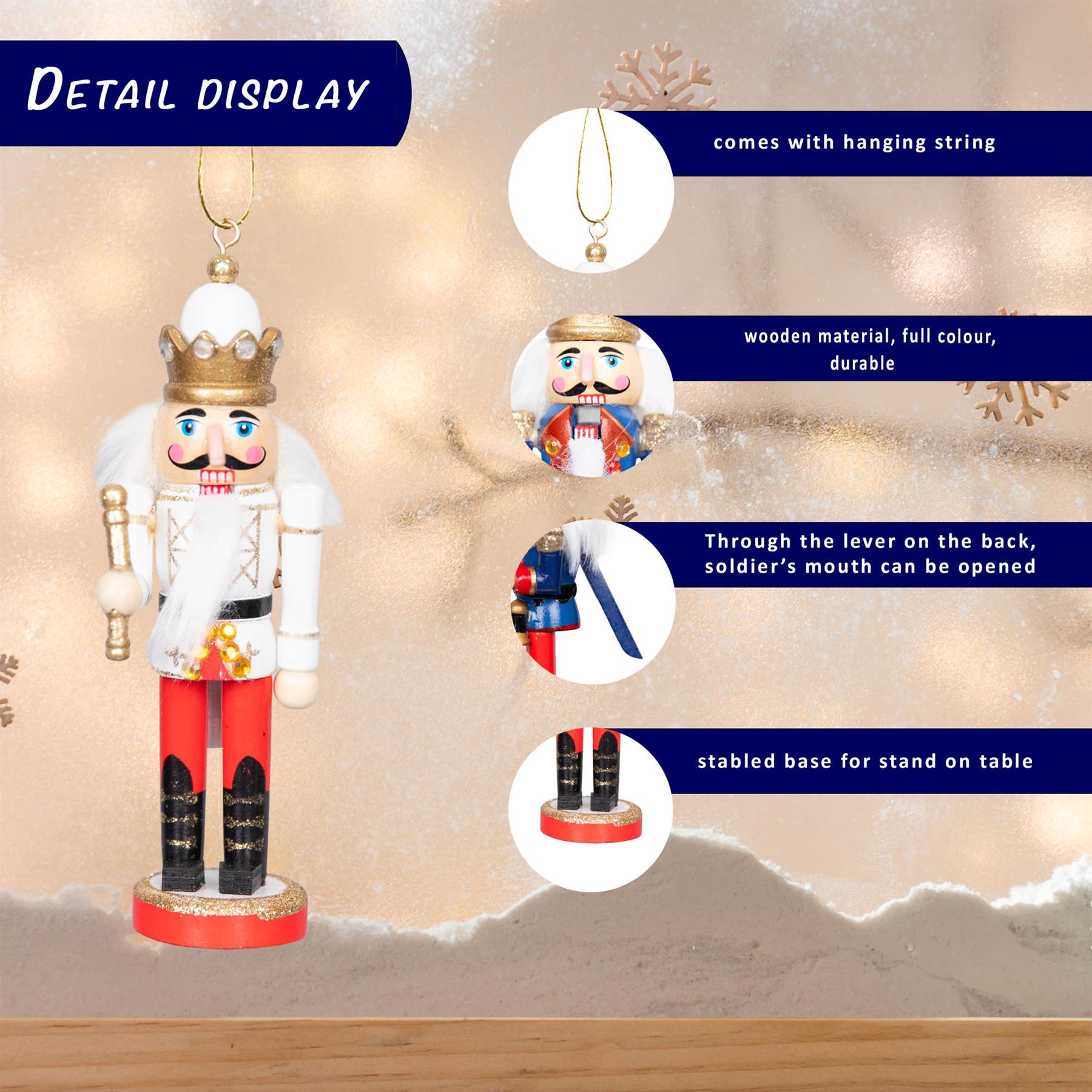 Wooden Nutcrackers Figures Christmas Ornament 4Pcs Set 13Cm