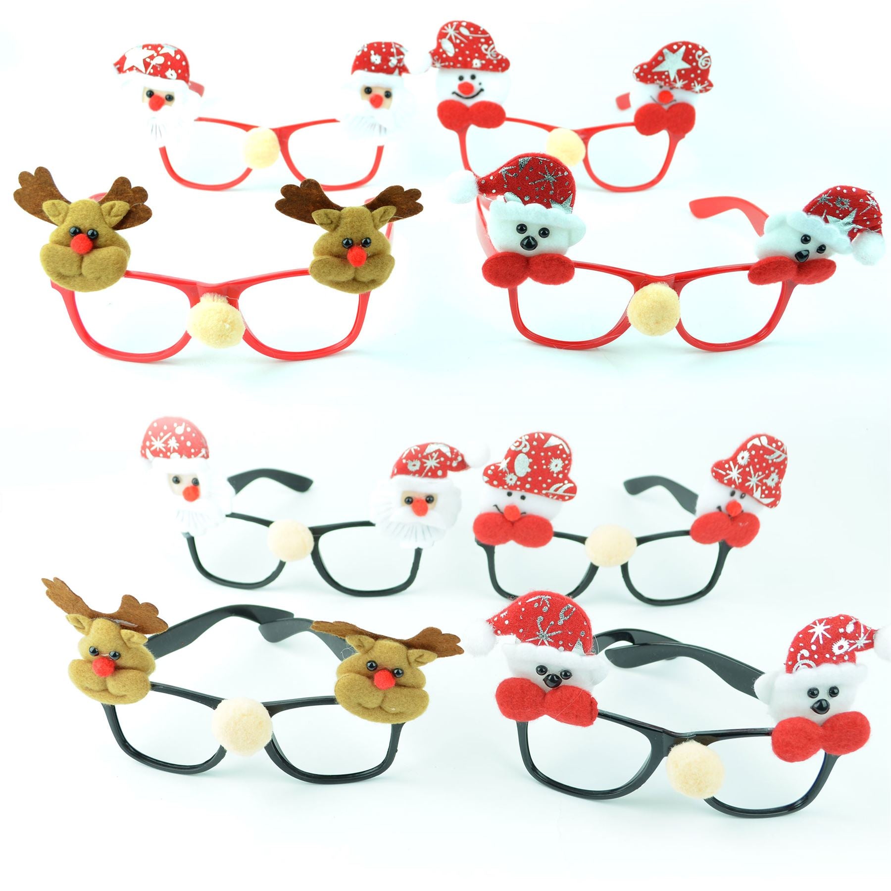 4Pk Of Assorted Christmas Glasses Xmas Fancy Costume Accessories Photo Booth Prop