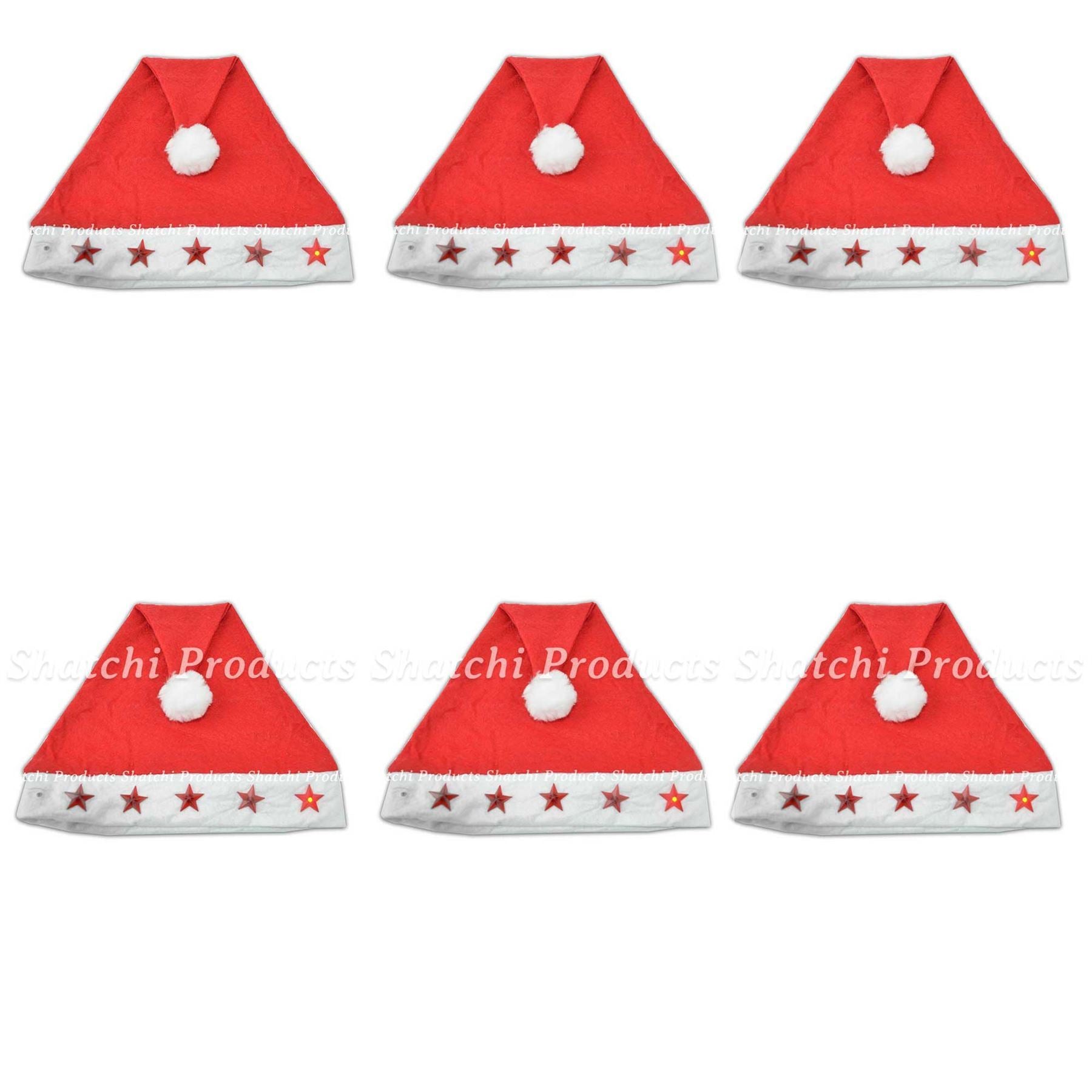 6 X Father Christmas Santa Hat With Flashing Lights Fancy Dress Xmas Fun Party