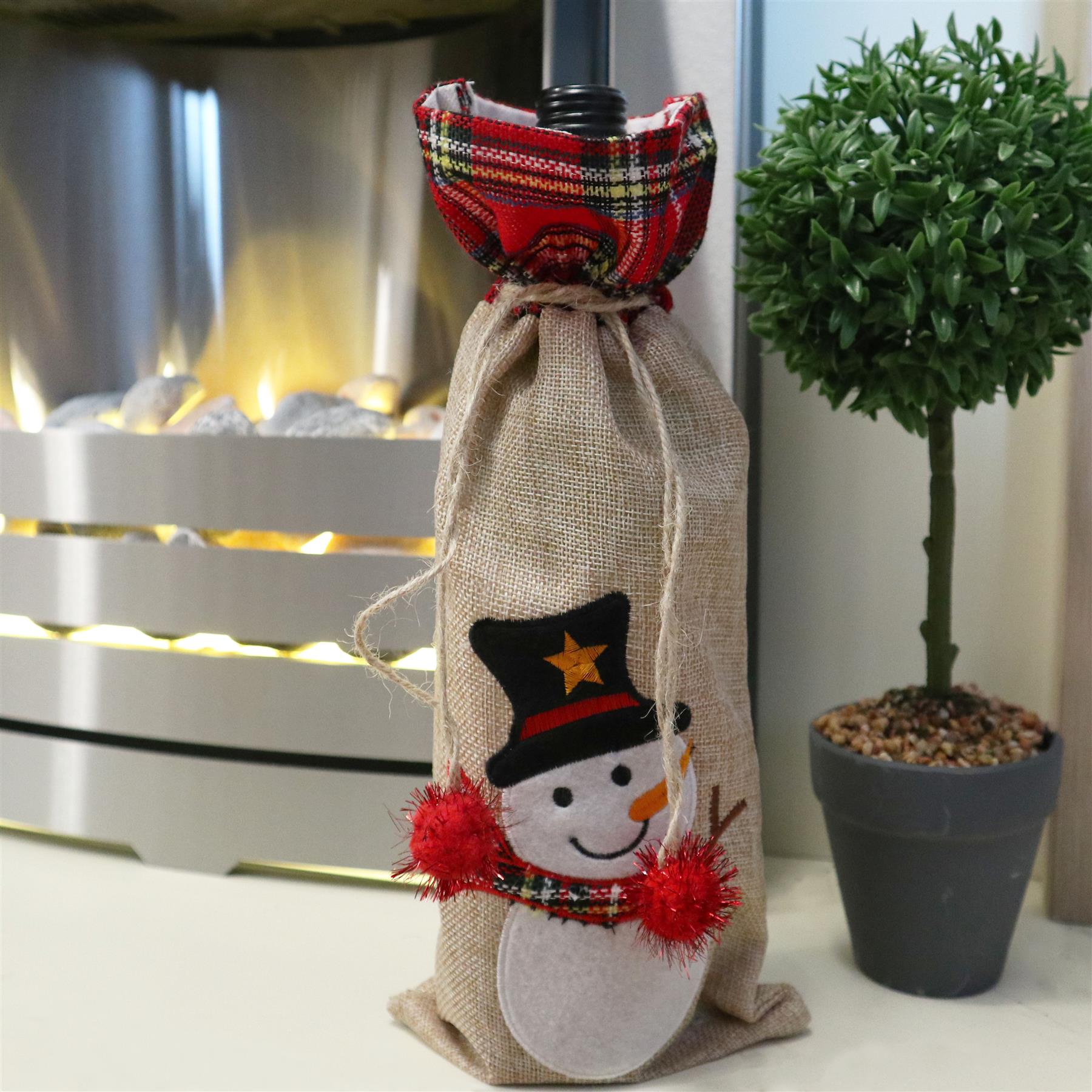 Christmas Wine Bottle Cover Snowman 15X35Cm
