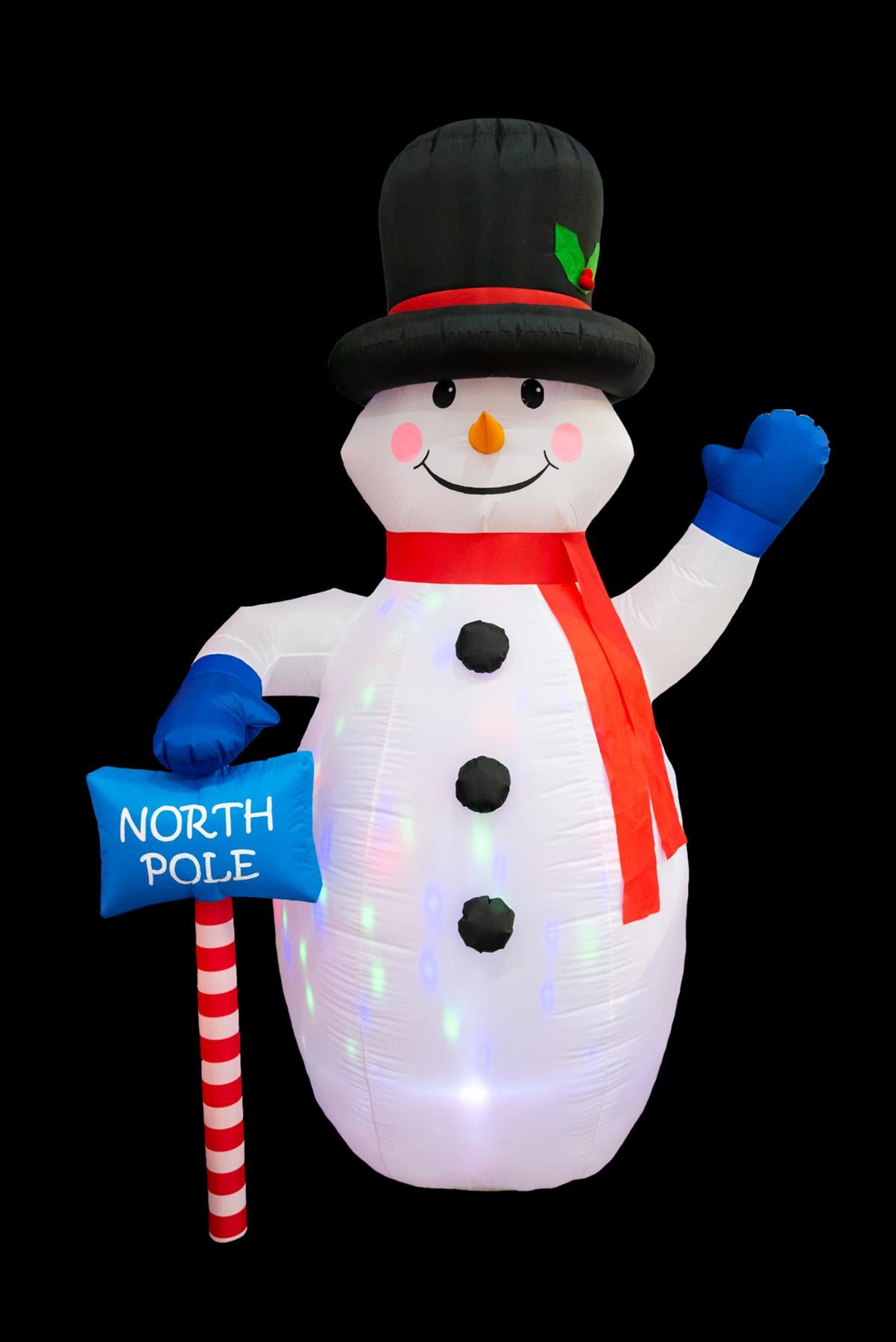 Pre Lit Mains Powered Auto Inflatable North Pole Snowman With 4 Multi Led Lights 1.8M