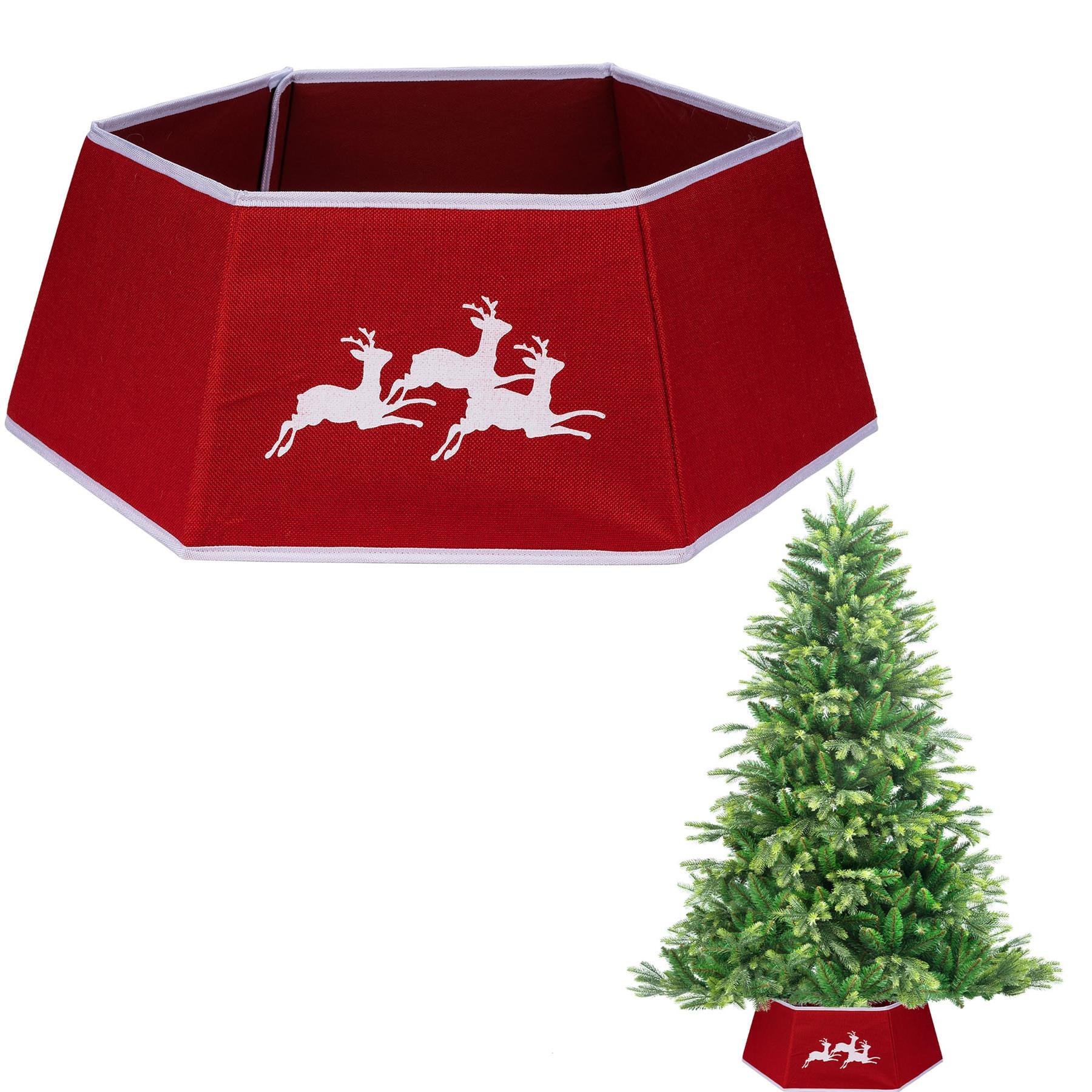 Red Hexagon Christmas Tree Collar Fabric - Size: Bottom Dia 26.8Inch, Top Dia 20.75Inch,Height 9.8 Inch