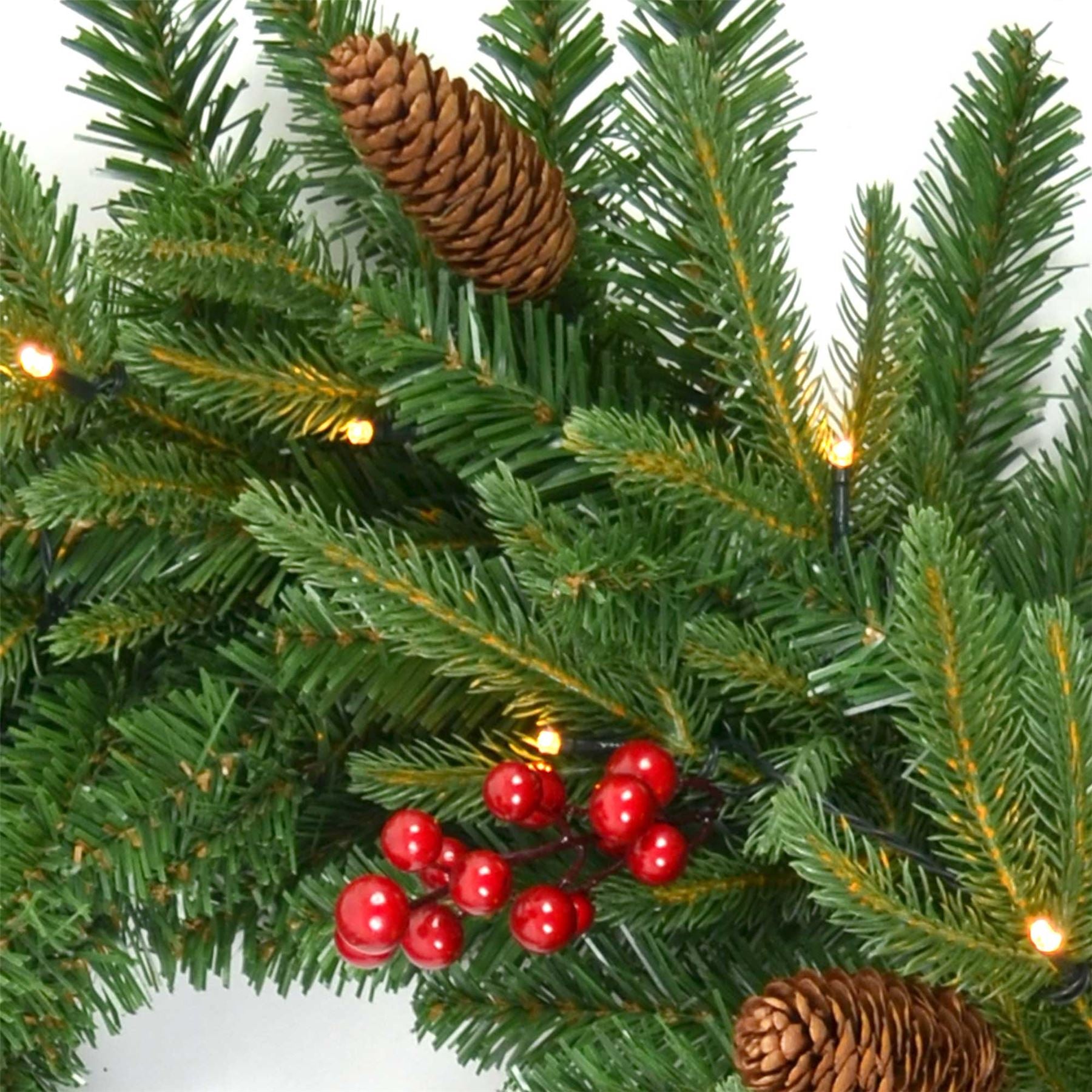 Frono 55Cm Christmas Wreath Pre Lit With Berries Pine Cones Christmas Decorations 11001