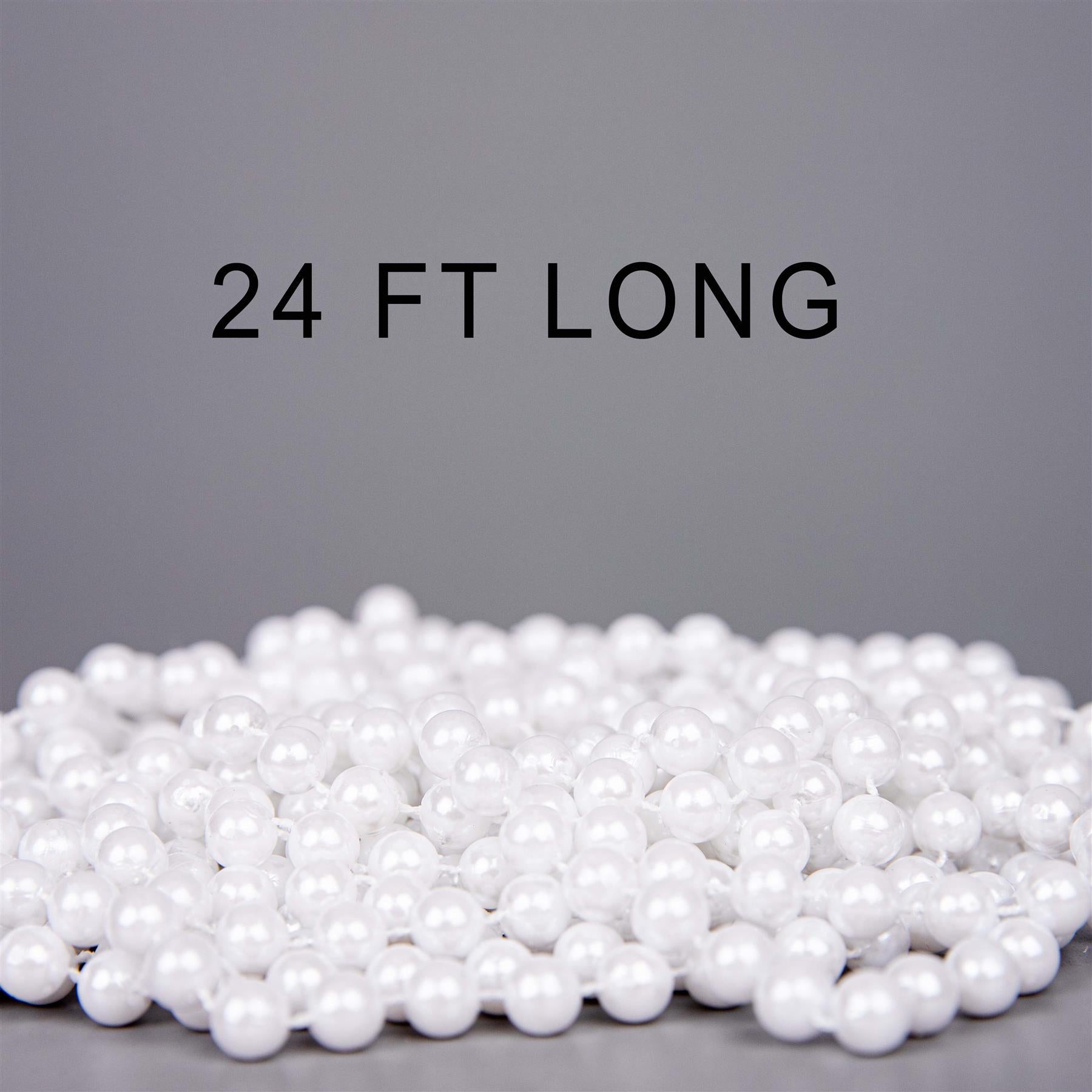 24Ft White Hanging Bead Garland Christmas Tree Xmas Party Tinsel String Chain