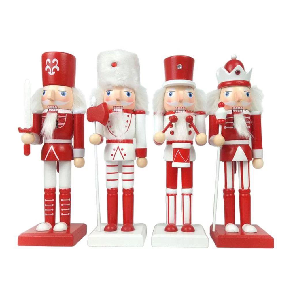 Red & White Wooden Nutcrackers - 4Pcs Set - Christmas Home Decoration 25Cm