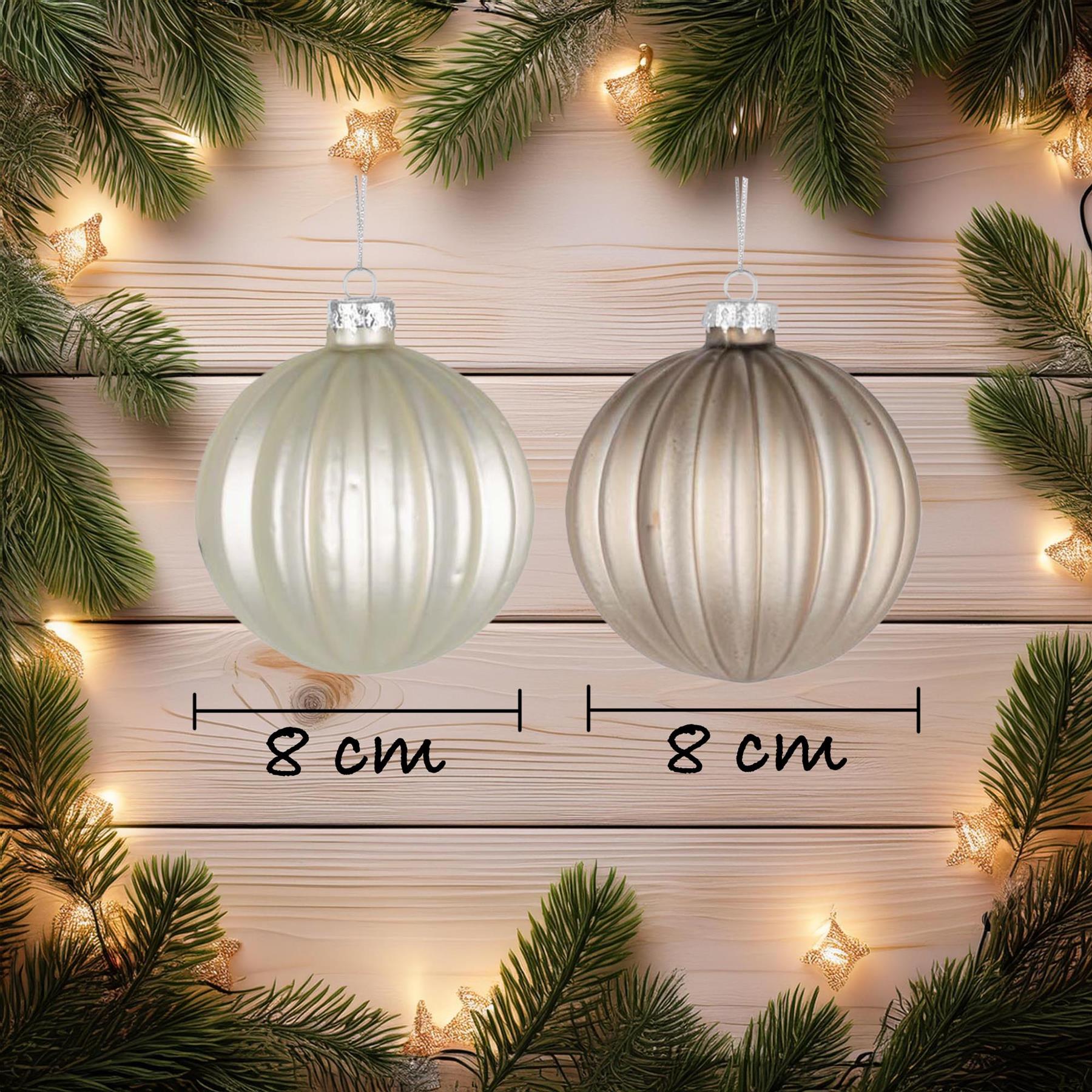 Glass Baubles 12Pcs Set - Pearlchampagne,White,Silver 4 Assorted Design 8Cm