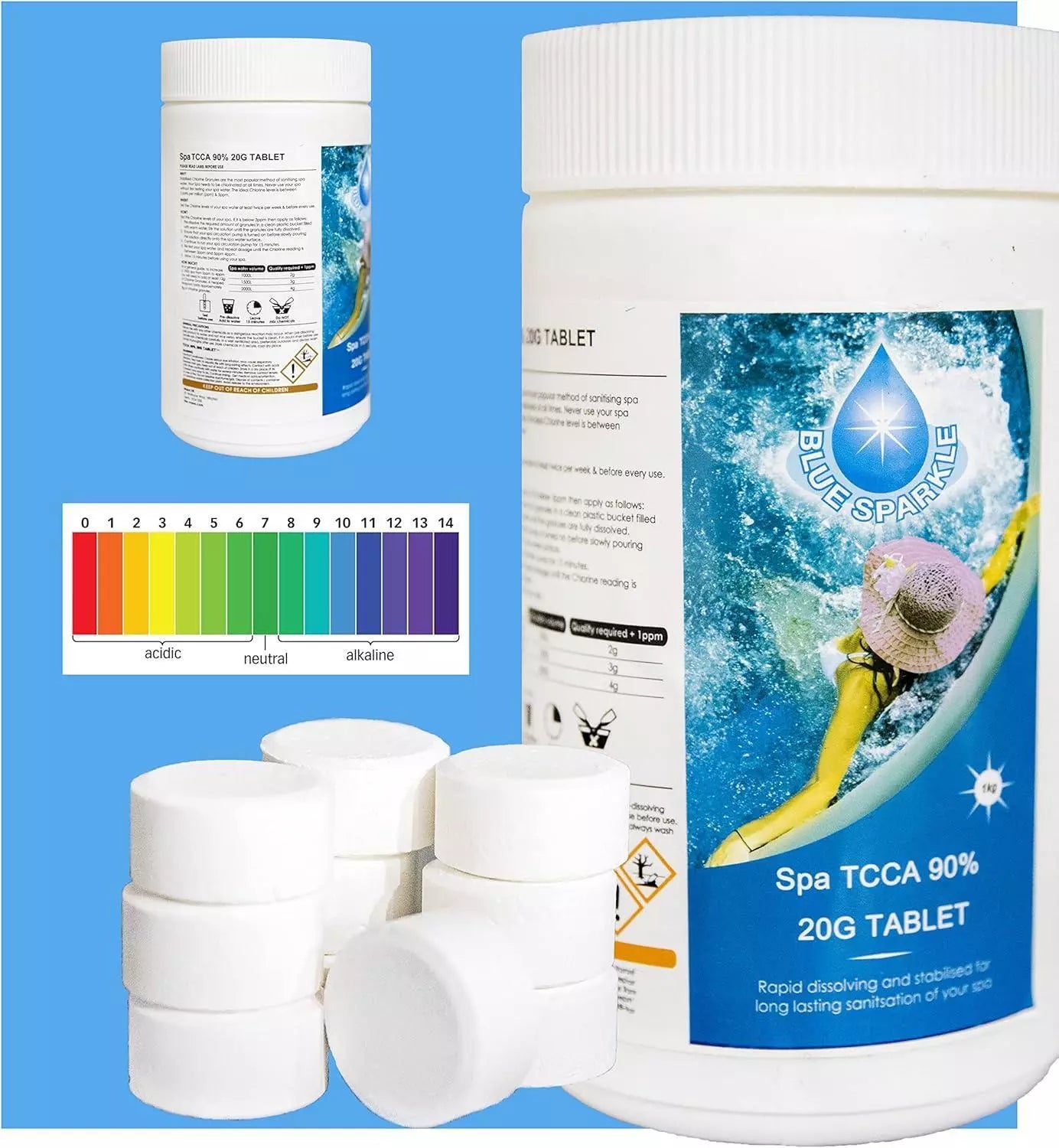1Kg 90% Chlorine Tablets Slow Release with Floating Dispenser 50 x 20g Kit