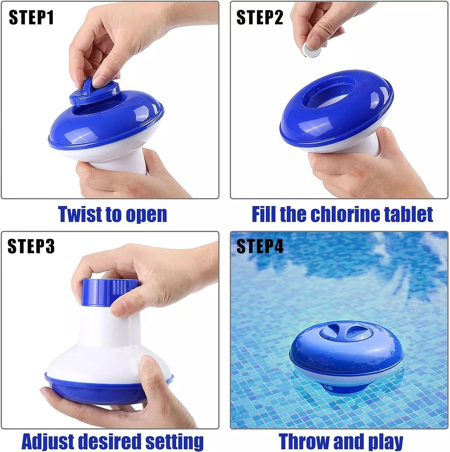1Kg 90% Chlorine Tablets Slow Release with Floating Dispenser 50 x 20g Kit