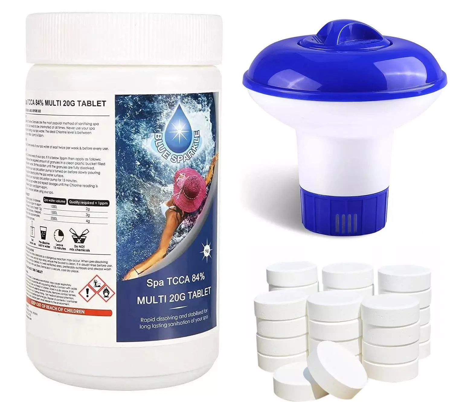 1Kg Multifunction Chlorine Tablets 4in1 Slow Release with Floating Dispense 50 x 20g Kit