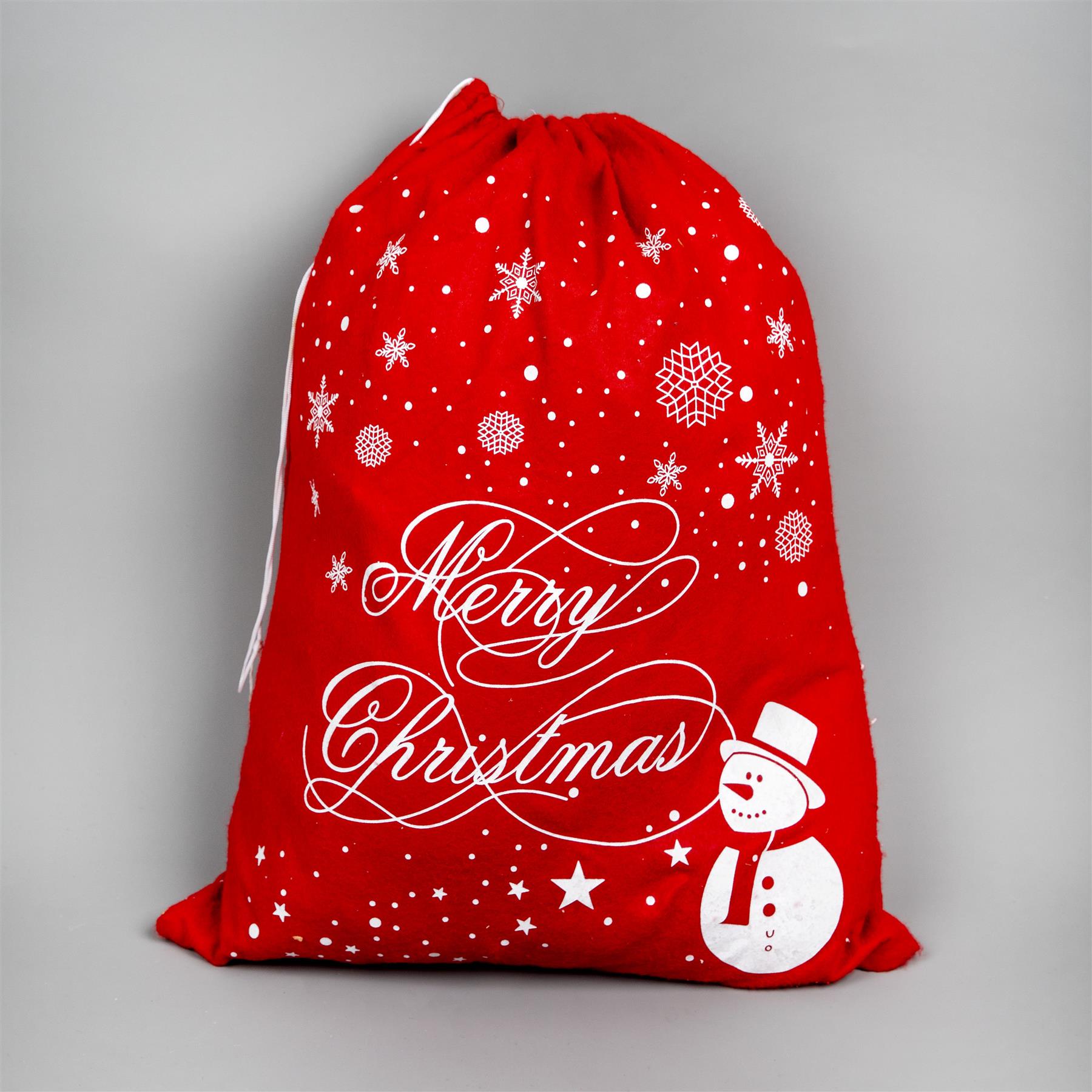 1 Christmas Santa Sack Stocking Sock Gifts Bag Xmas Accessories Snowman Snowflake