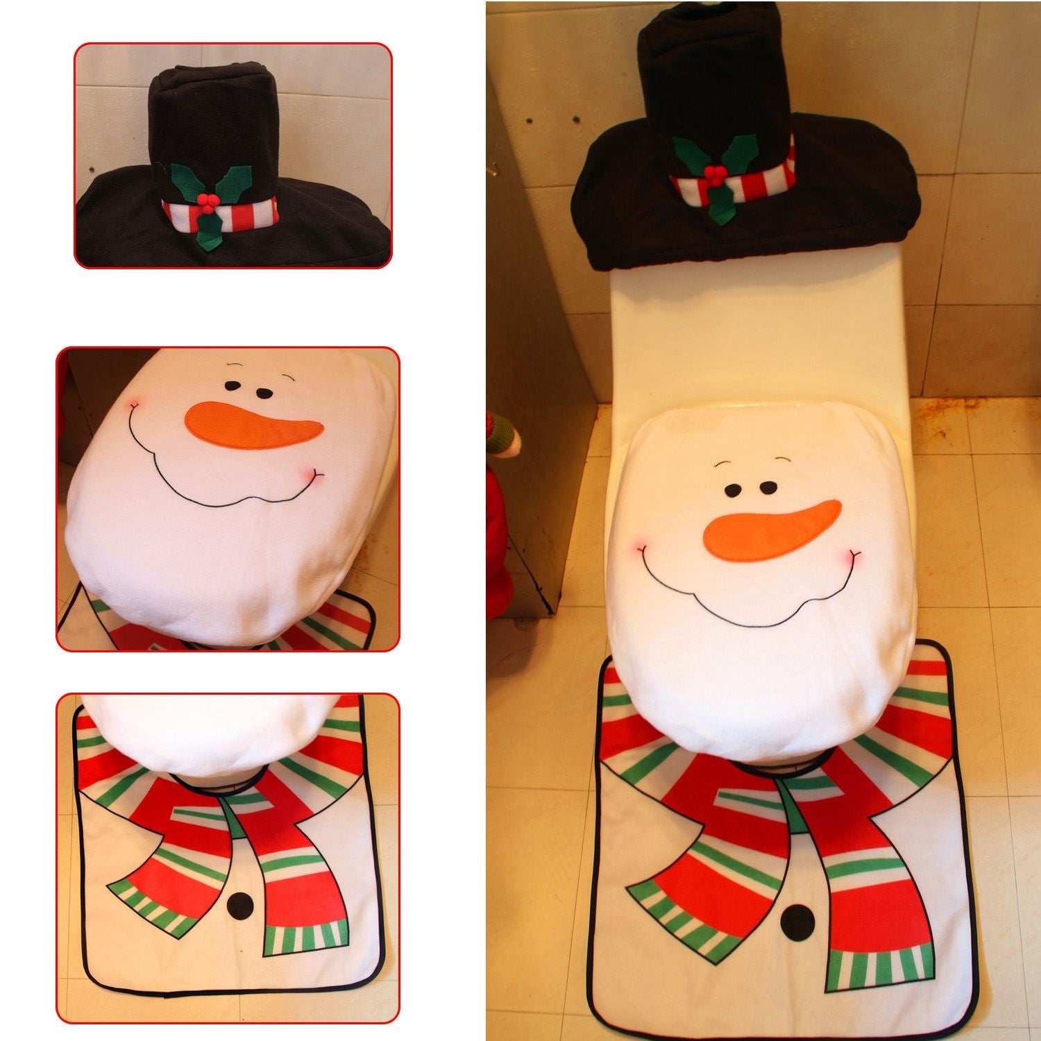 Christmas Snowman Toilet Seat Cover Mat Rug Xmas Party Novelty Home Accessories