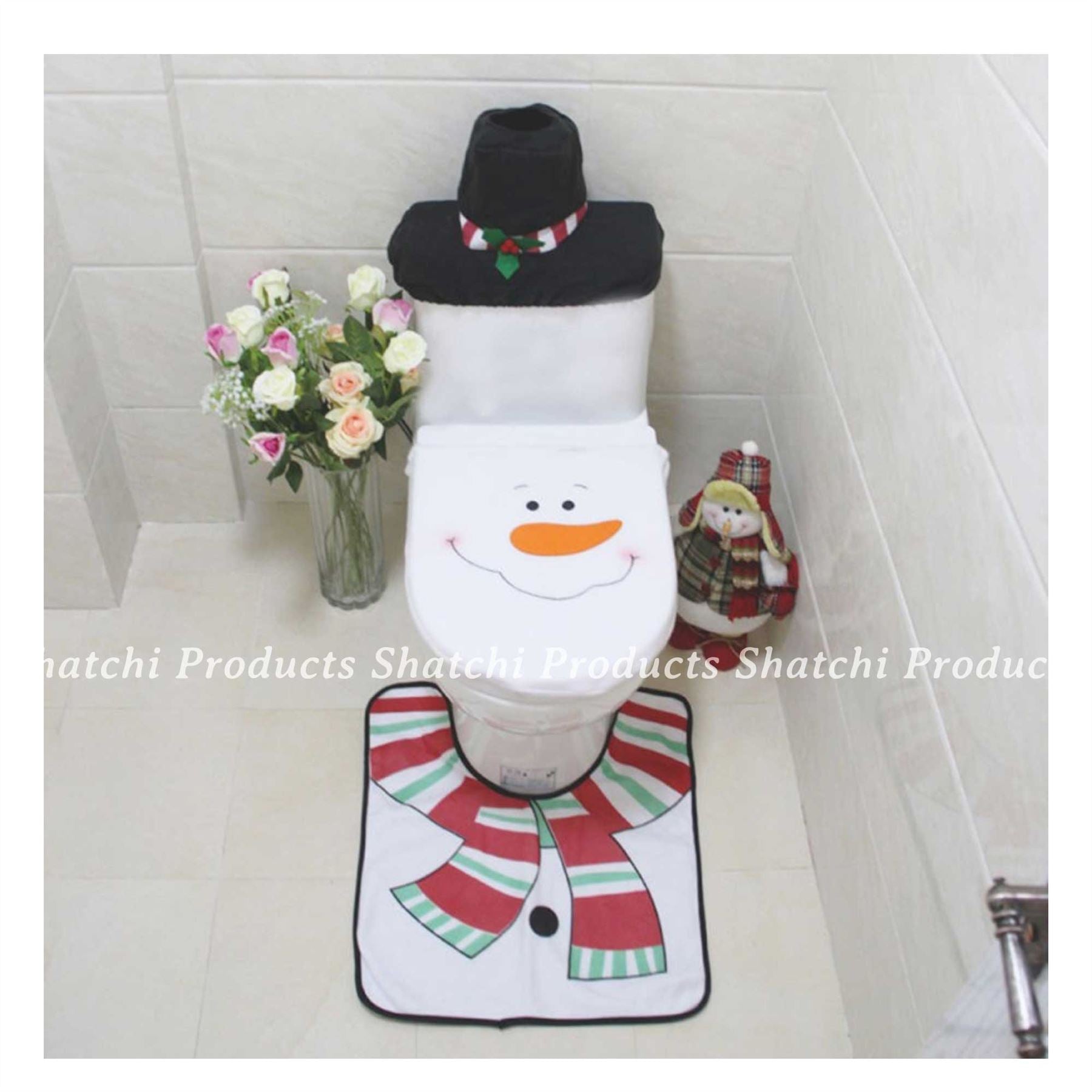 Christmas Snowman Toilet Seat Cover Mat Rug Xmas Party Novelty Home Accessories