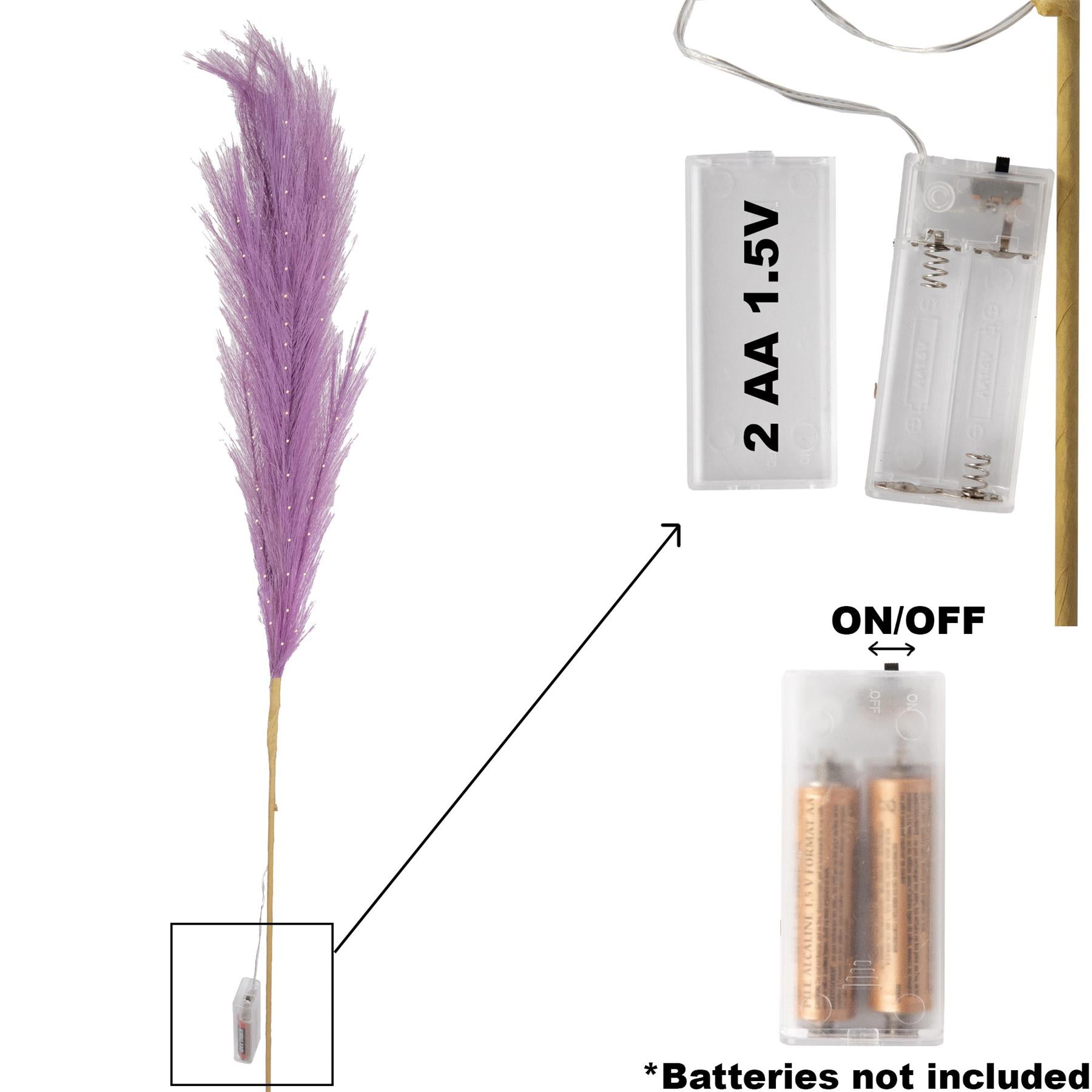 1PC Pre-Lit Pampas Grass Feather Stem LED B/O Purple Christmas Table Decor 100cm