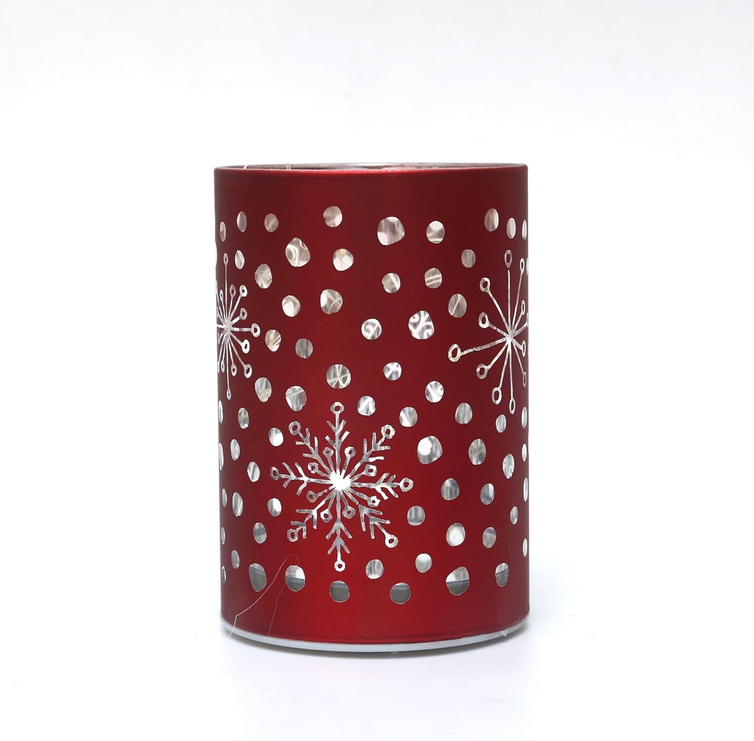 Christmas Decorated Vase Led Red Glass Vase / Snowfall 12cm Home Table Decor