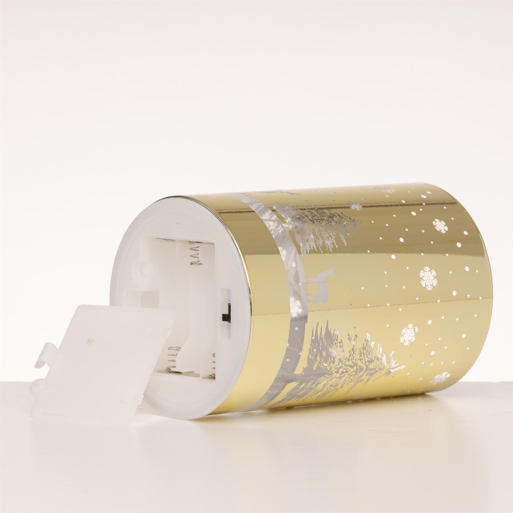 13cm Christmas Table Decoration Lantern Lamp LED Vase Forest Scene Gold Cylinder