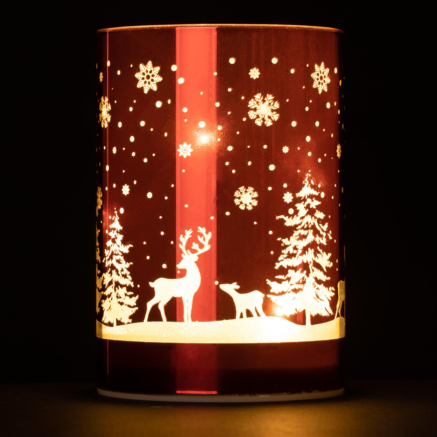 13cm Christmas Table Decoration Xmas Lamp LED Vase Forest Scene Red Cylinder