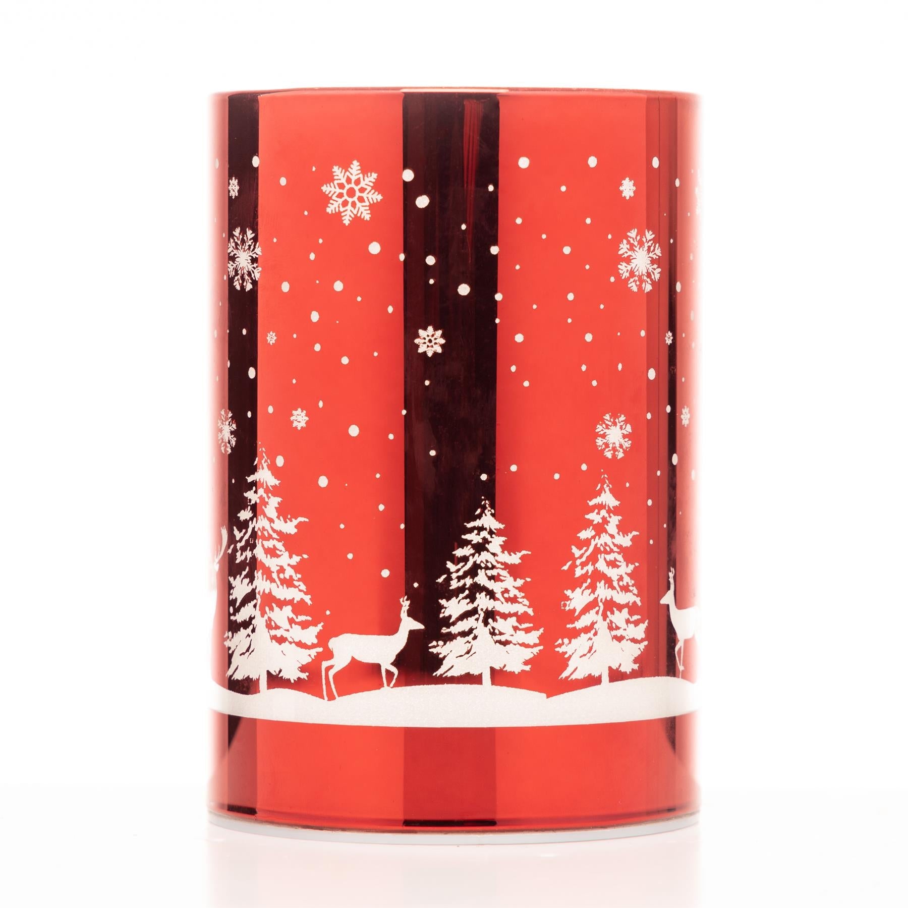 13cm Christmas Table Decoration Xmas Lamp LED Vase Forest Scene Red Cylinder