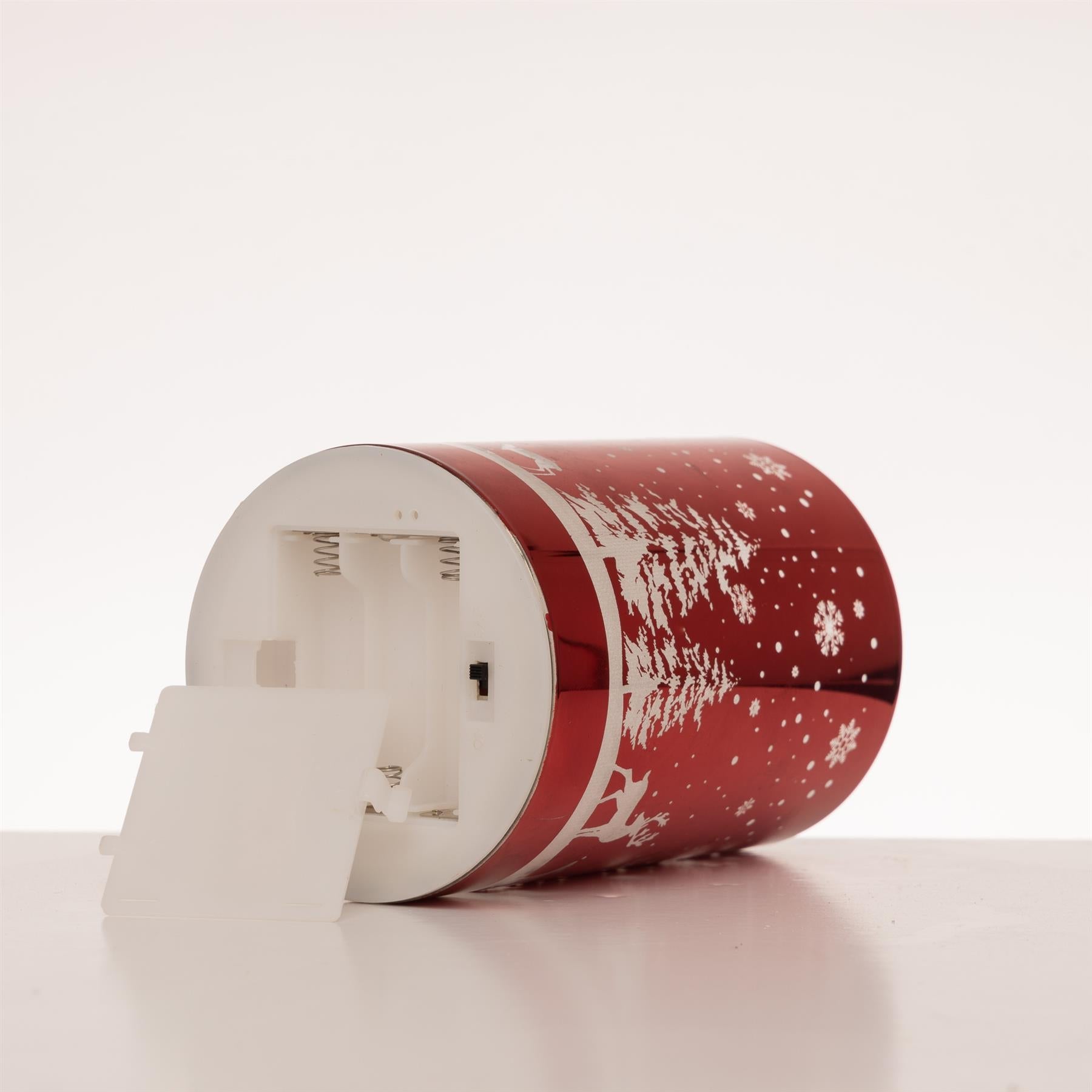 13cm Christmas Table Decoration Xmas Lamp LED Vase Forest Scene Red Cylinder