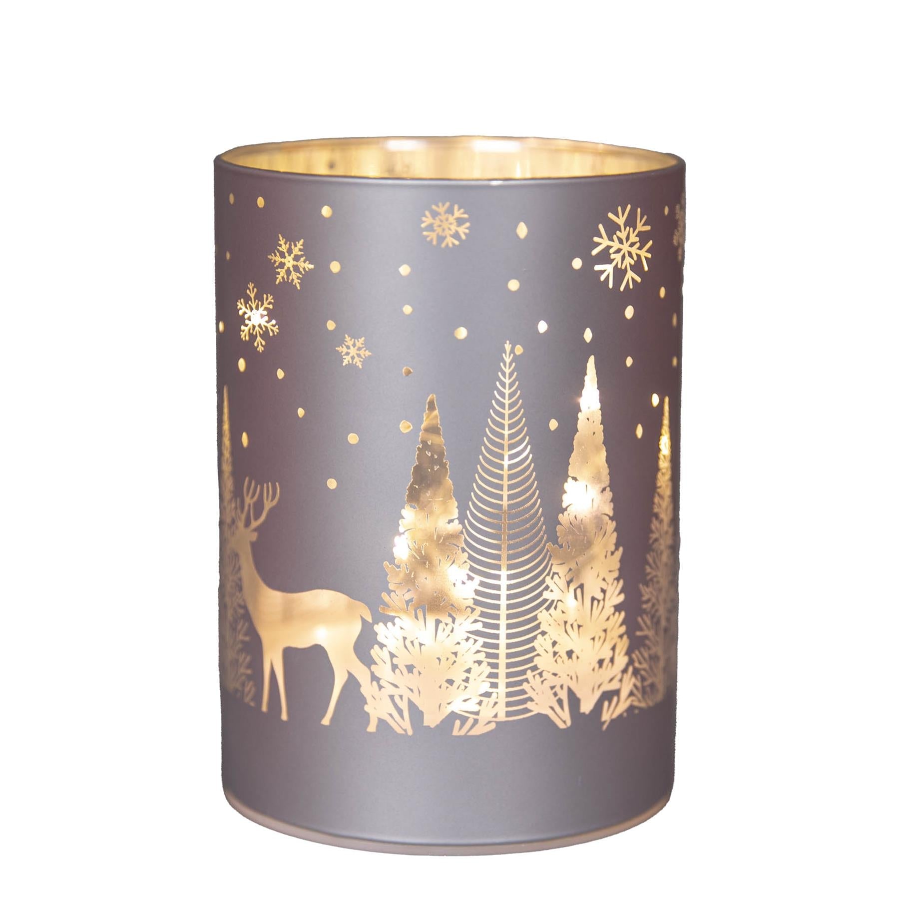 Christmas Decorated Vase Led Silver Glass Vase / Forest 14cm Home Table Decor