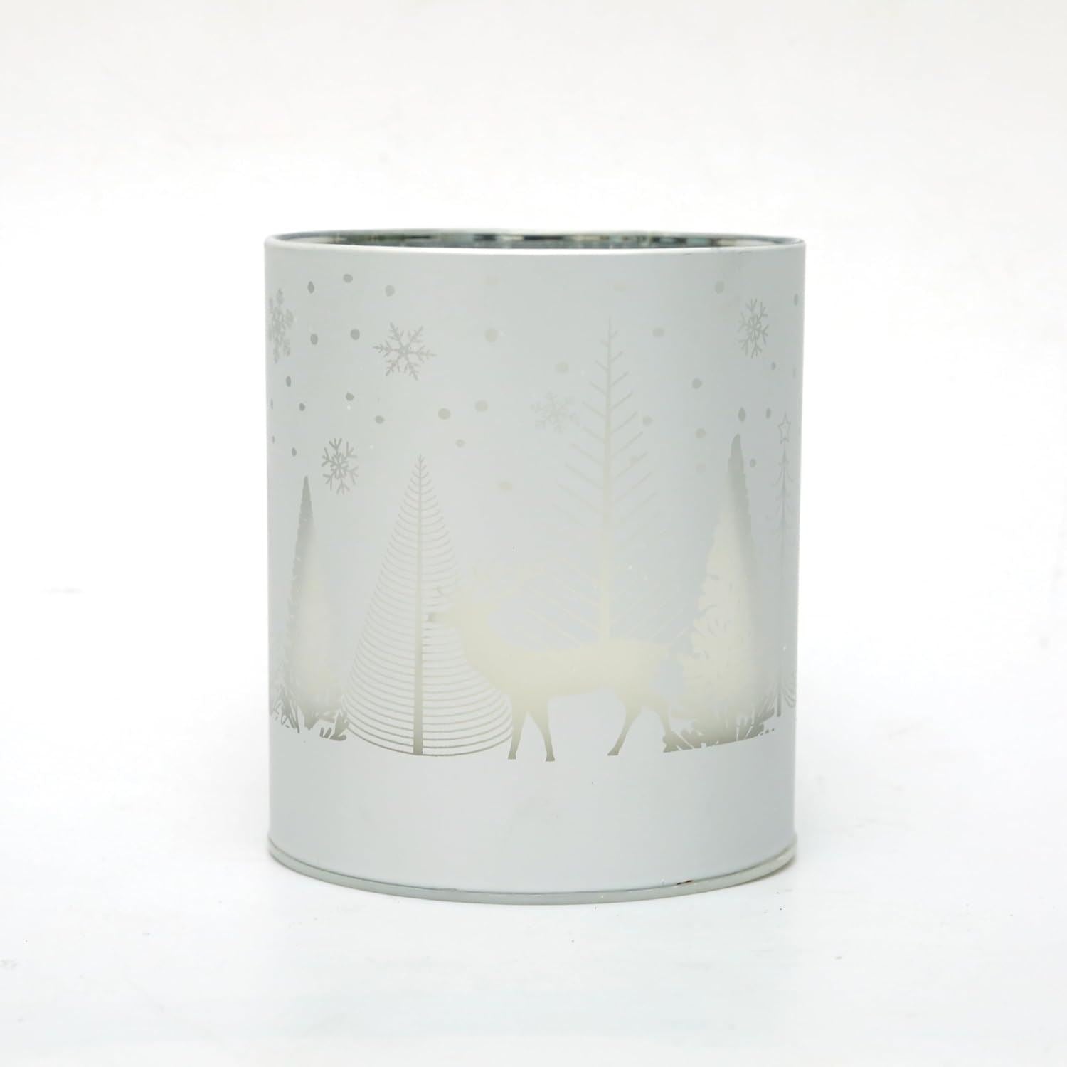 Christmas Decorated Vase Led Silver Glass Vase / Forest 14cm Home Table Decor