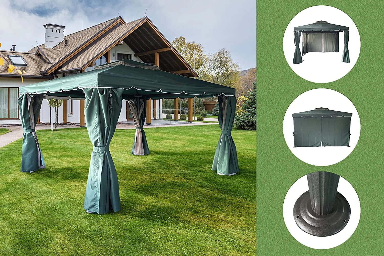 3x4x2.75m Green Gazebo with Nets Aluminium Frame and Powder coated Steel Roof