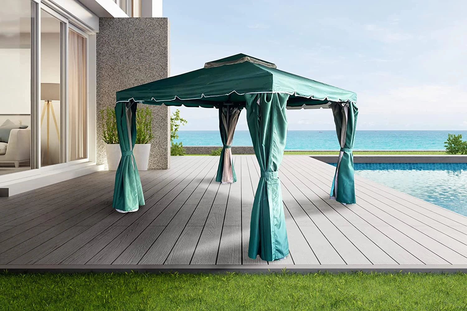 3x4x2.75m Green Gazebo with Nets Aluminium Frame and Powder coated Steel Roof