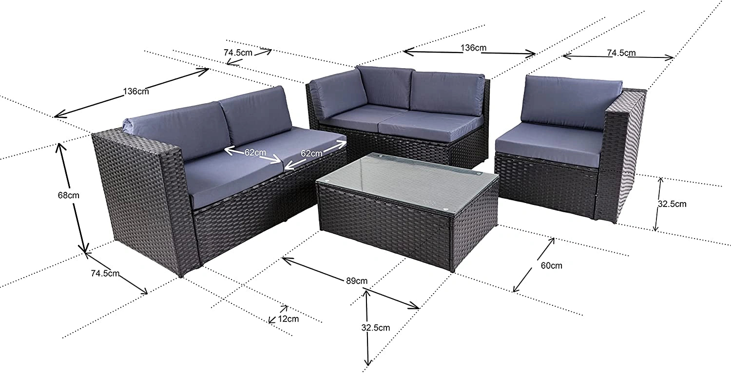 4-Seater Garden Furniture Set – 2-Seater Rattan Sofa, Table & 2 Chairs for Indoor/Outdoor