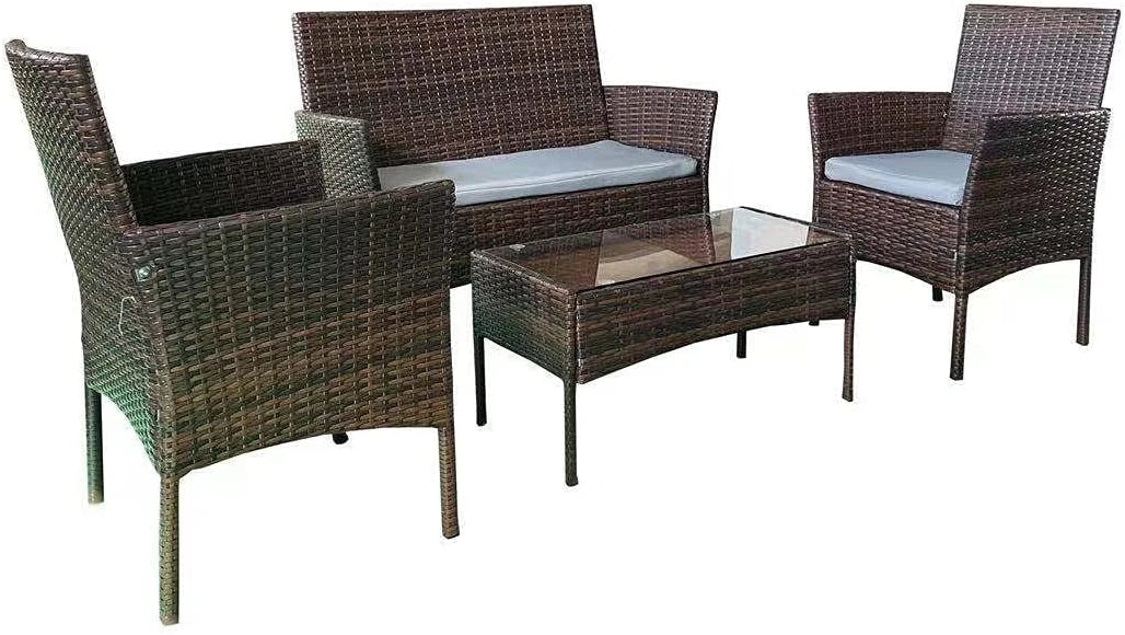 4-Seater Garden Furniture Set – 2-Seater Rattan Sofa, Table & 2 Chairs for Indoor/Outdoor