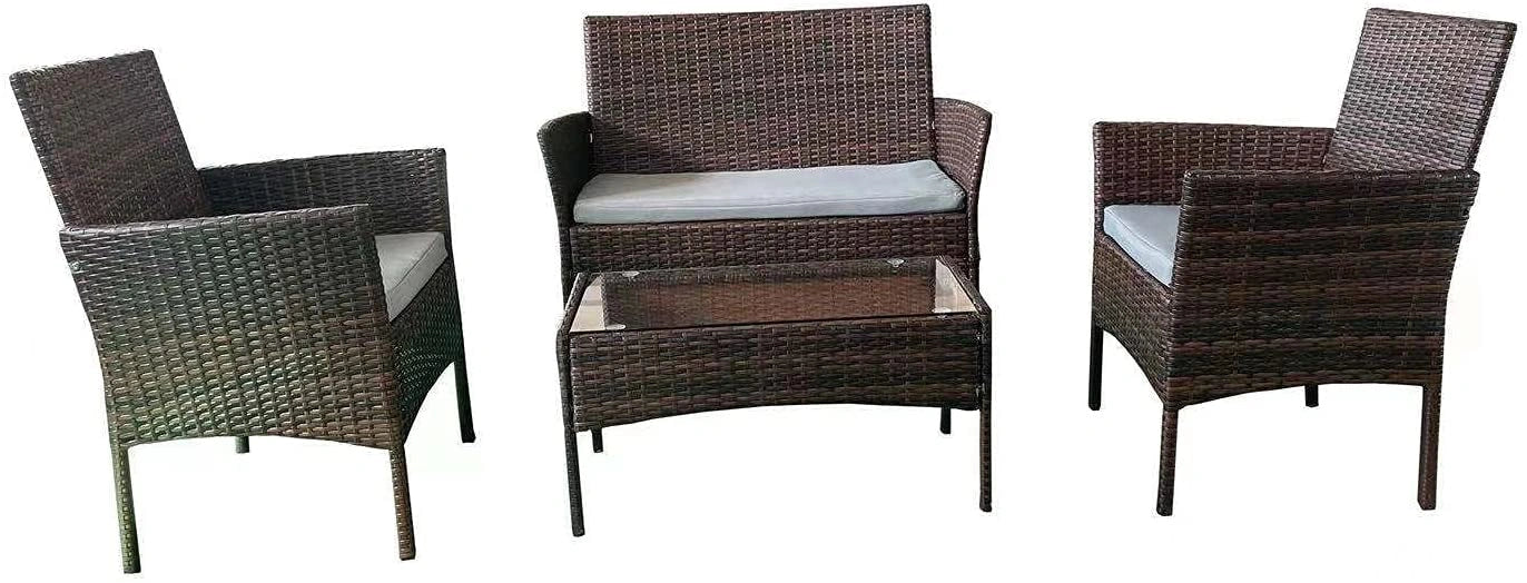 4-Seater Garden Furniture Set – 2-Seater Rattan Sofa, Table & 2 Chairs for Indoor/Outdoor