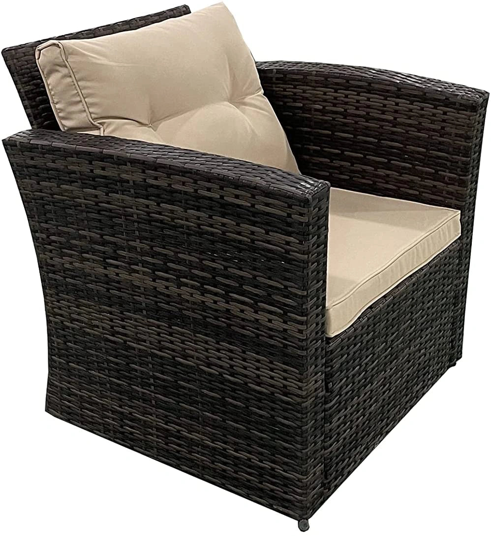 6-Seater Brown Garden Furniture Set – UV-Treated PE Rattan Weave & Storage