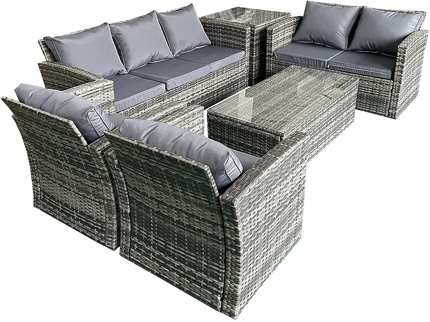 6 Seater Rattan Garden Set: 3x2 Sofa, Chairs, Table, Storage