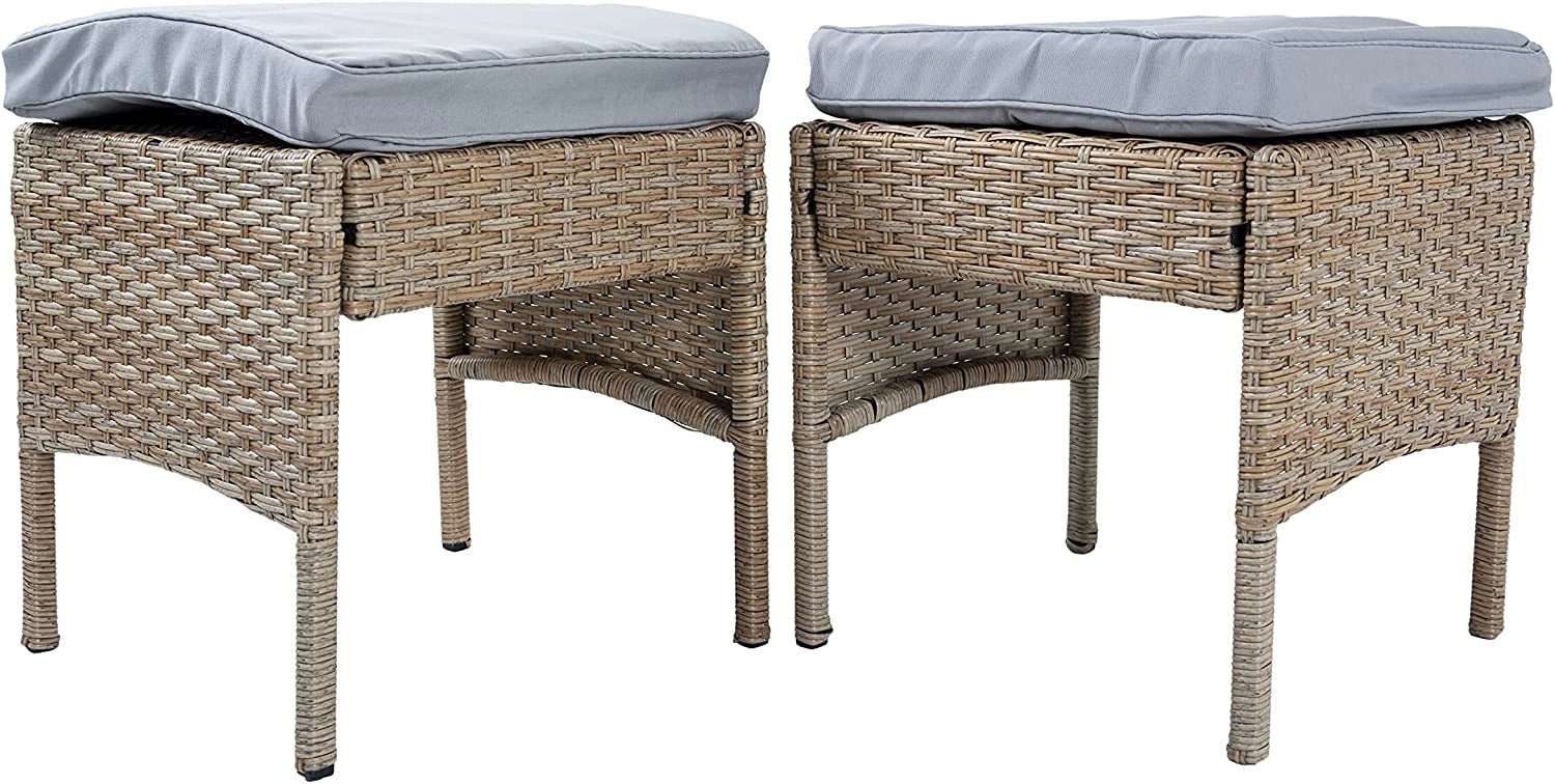 6 Seater Rattan Garden Set: 2 Stools, 2x1 Sofa, 1x3 Sofa, Table