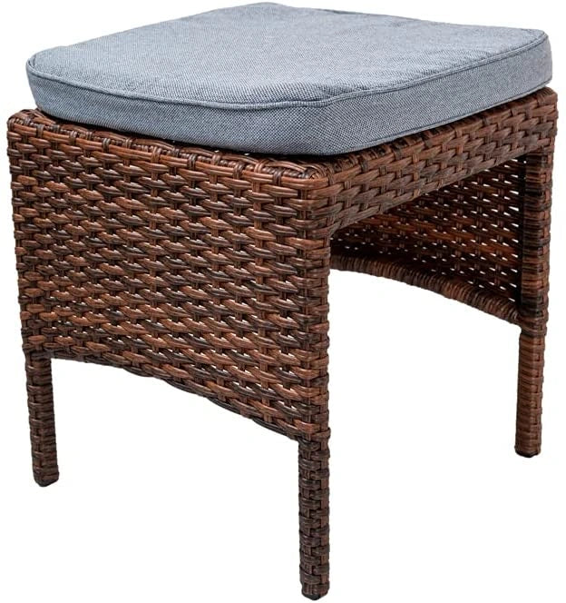 6 Seater Light/Dark Brown Rattan Patio Set: Sofa, Table, 2 Chairs, 2 Stools