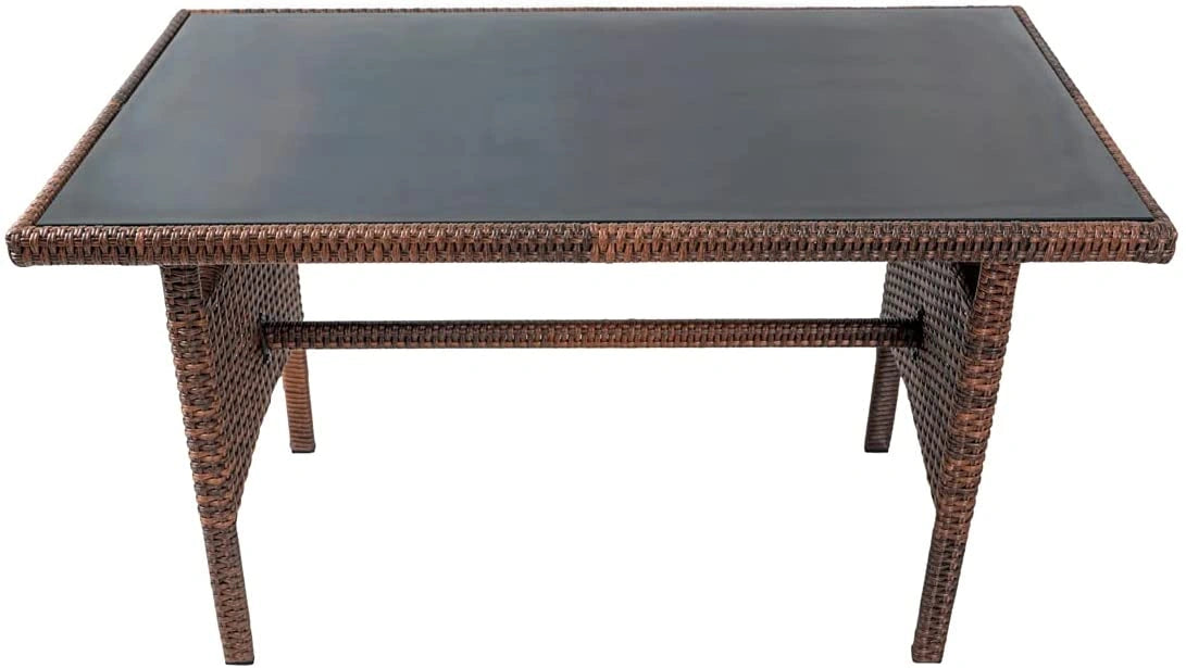 6 Seater Light/Dark Brown Rattan Patio Set: Sofa, Table, 2 Chairs, 2 Stools