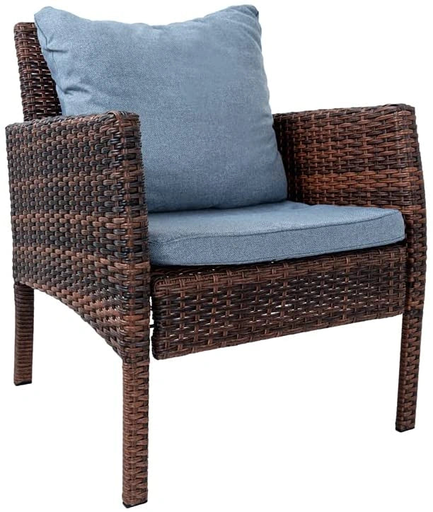 6 Seater Light/Dark Brown Rattan Patio Set: Sofa, Table, 2 Chairs, 2 Stools
