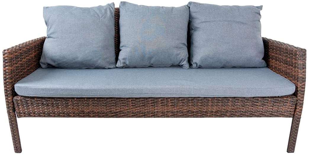 6 Seater Light/Dark Brown Rattan Patio Set: Sofa, Table, 2 Chairs, 2 Stools