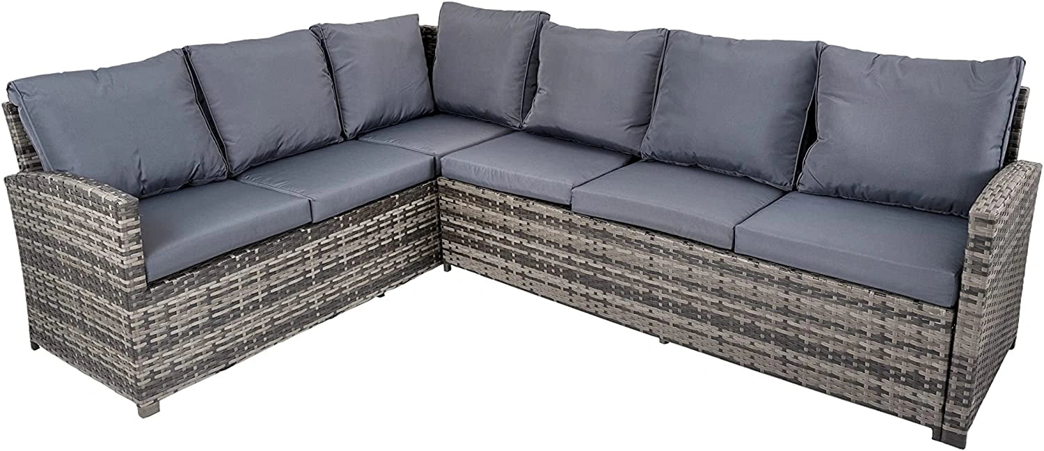 Grey 8 Seater Rattan Garden Set: Corner Sofa, Stools, Table